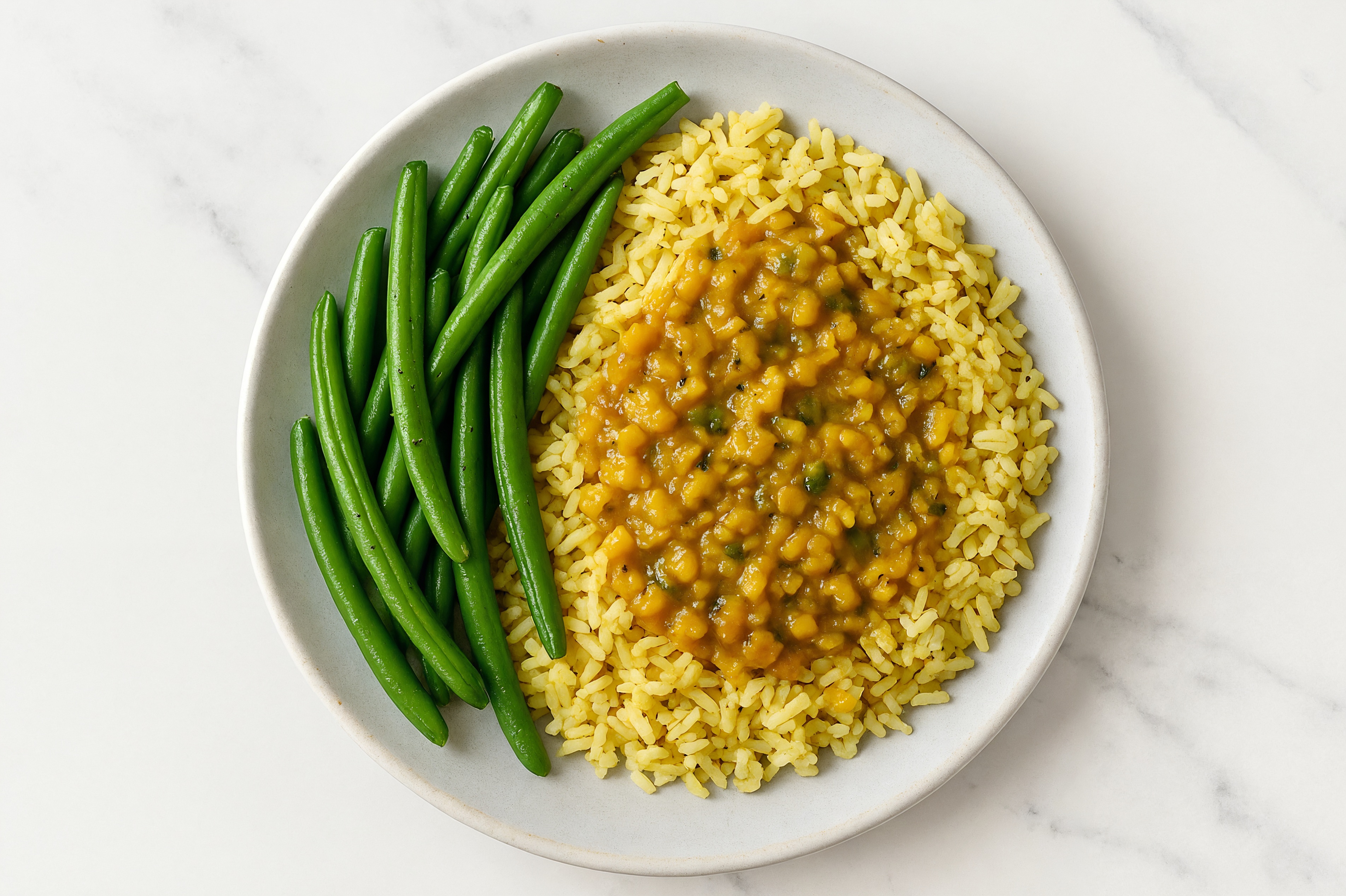 Yellow Lentil Dal + Organic Green Bean Grain Bowl with Seasoned Jasmine Rice