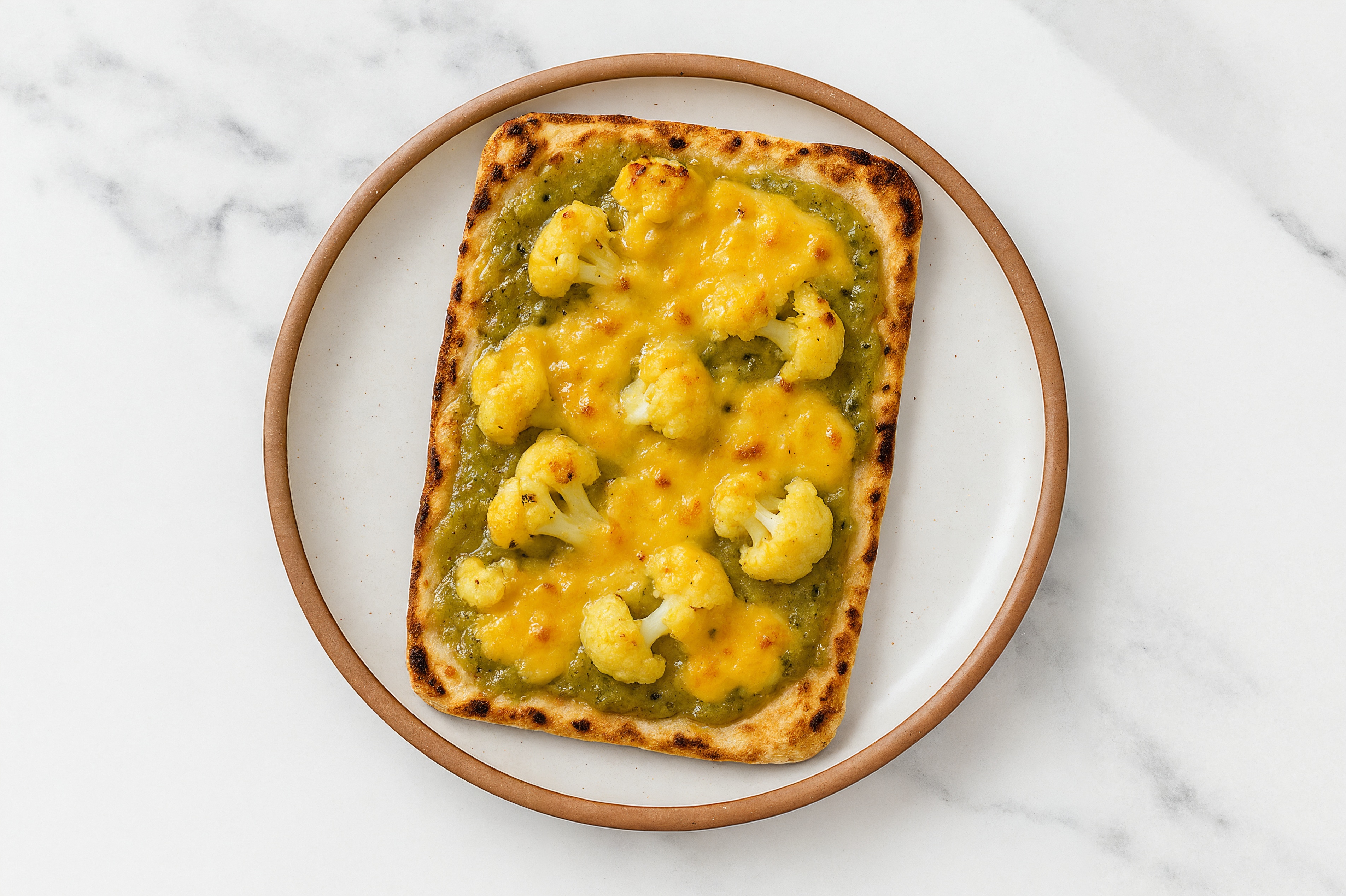 Cheezy Green Chile Cauliflower Flatbread