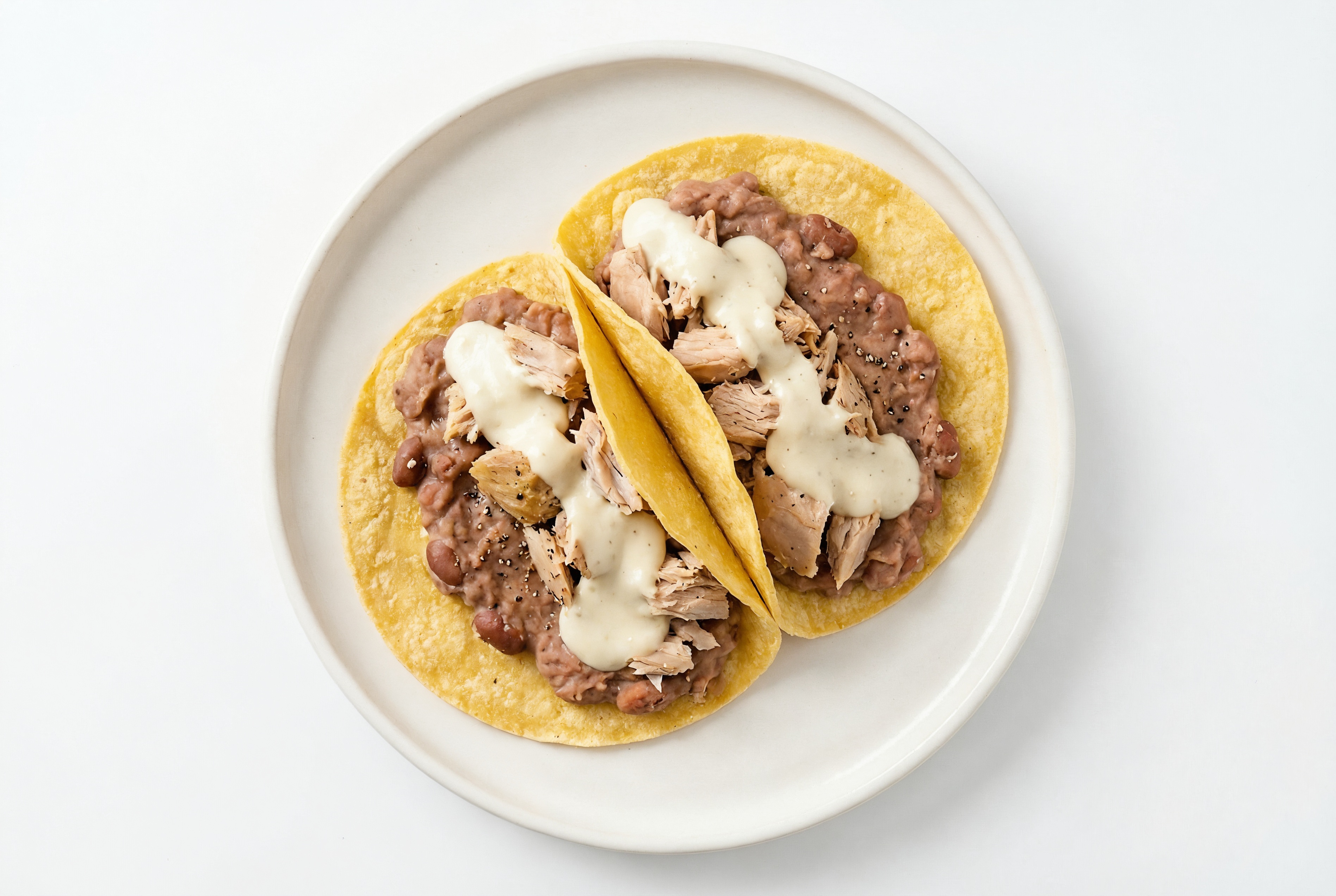 Herby Refried Red Bean Tacos with Seared Tuna & Garlic Sauce