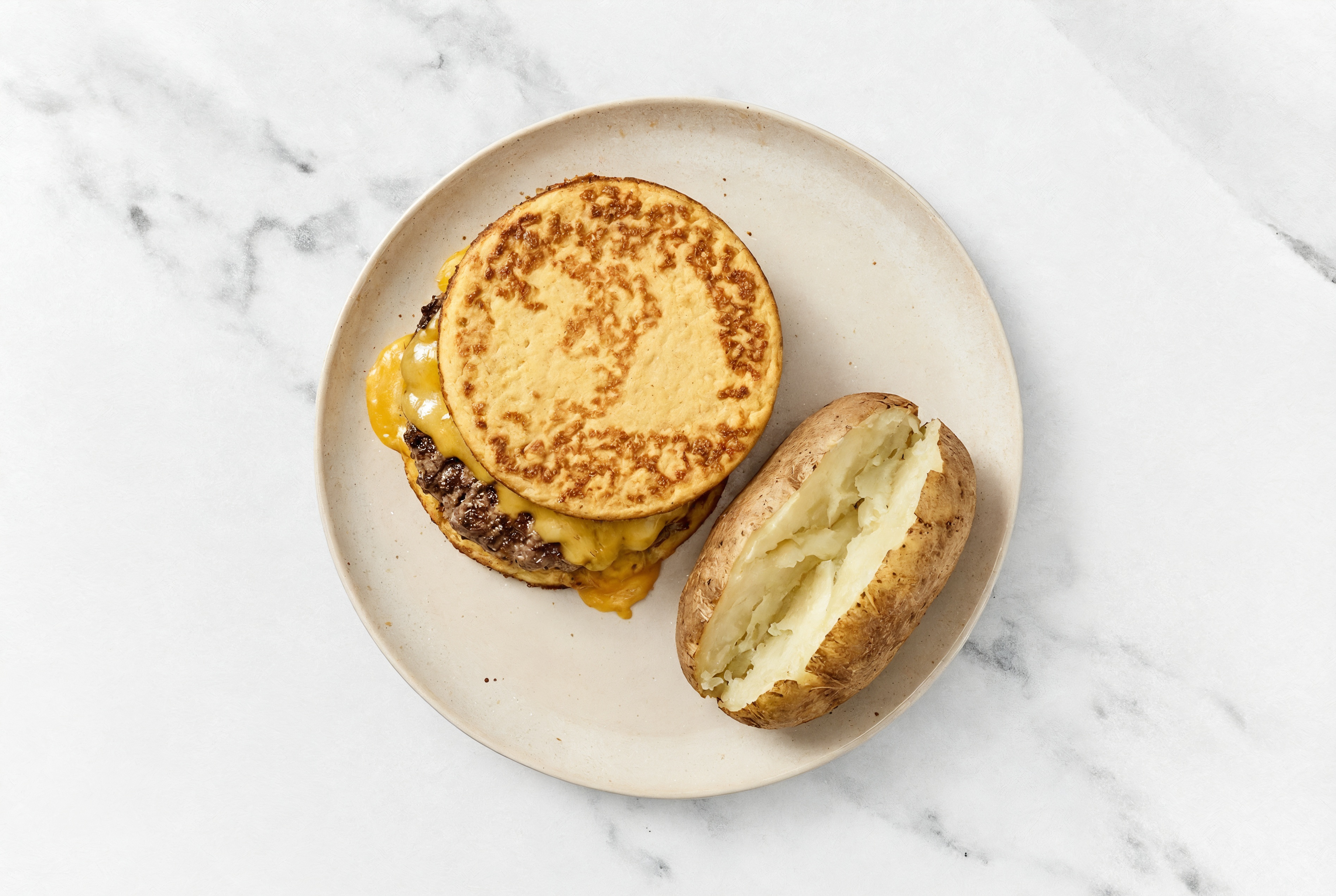 Cauli-Bun Sharp Cheddar Bar Cheeseburger + Potato