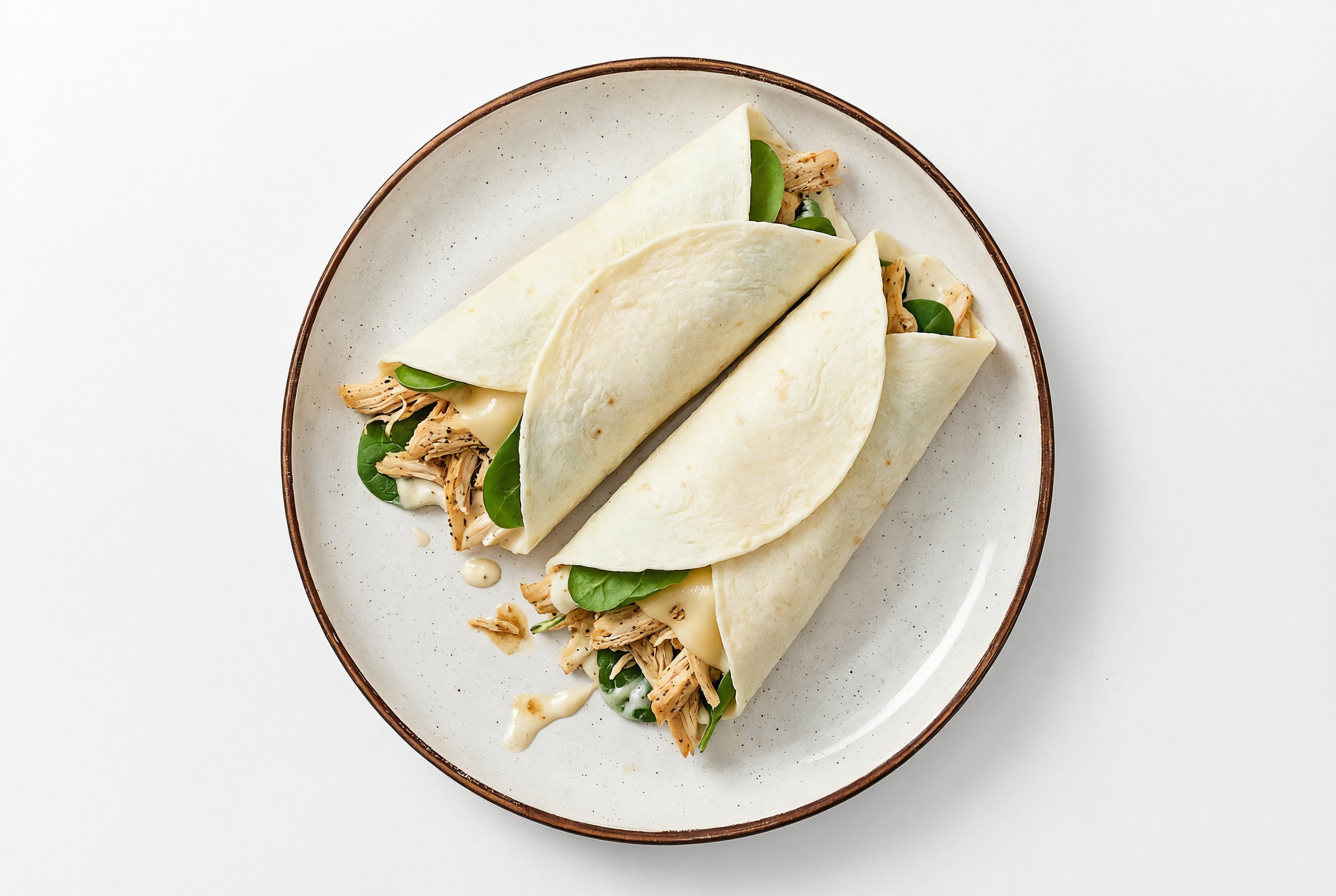 Garlic Pulled Chicken + Swiss Wraps with Spinach