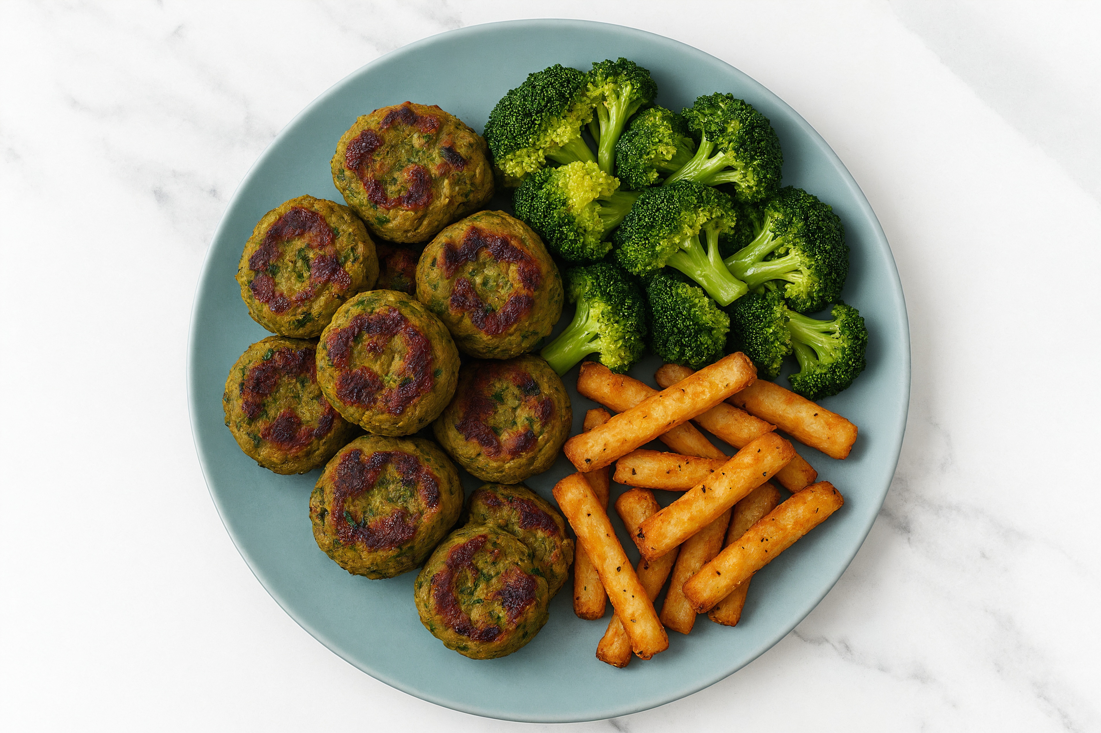 Organic Broccoli Falafel with Russet Potato Fries