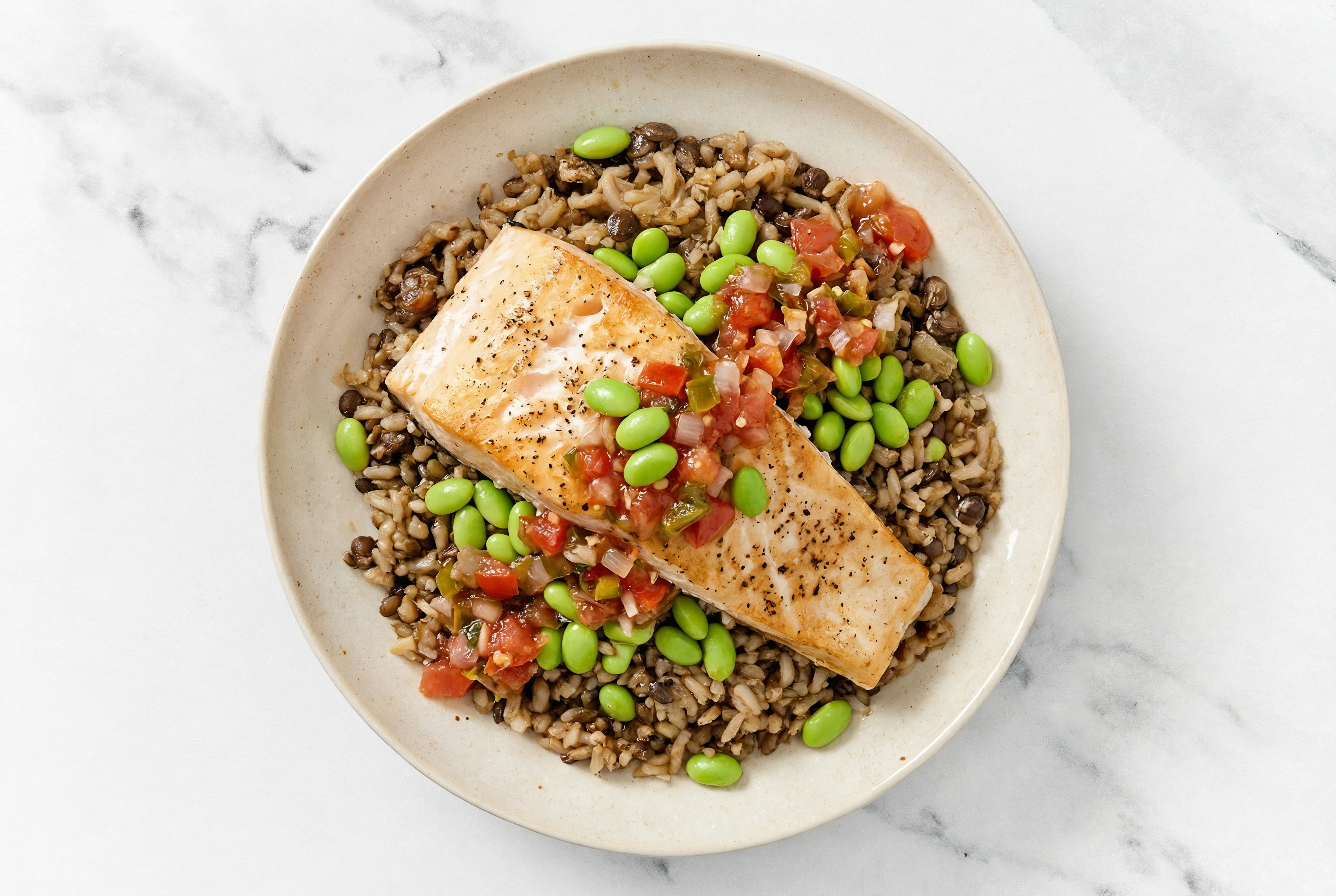Mexican Trout + Lentil Bowl with Edamame