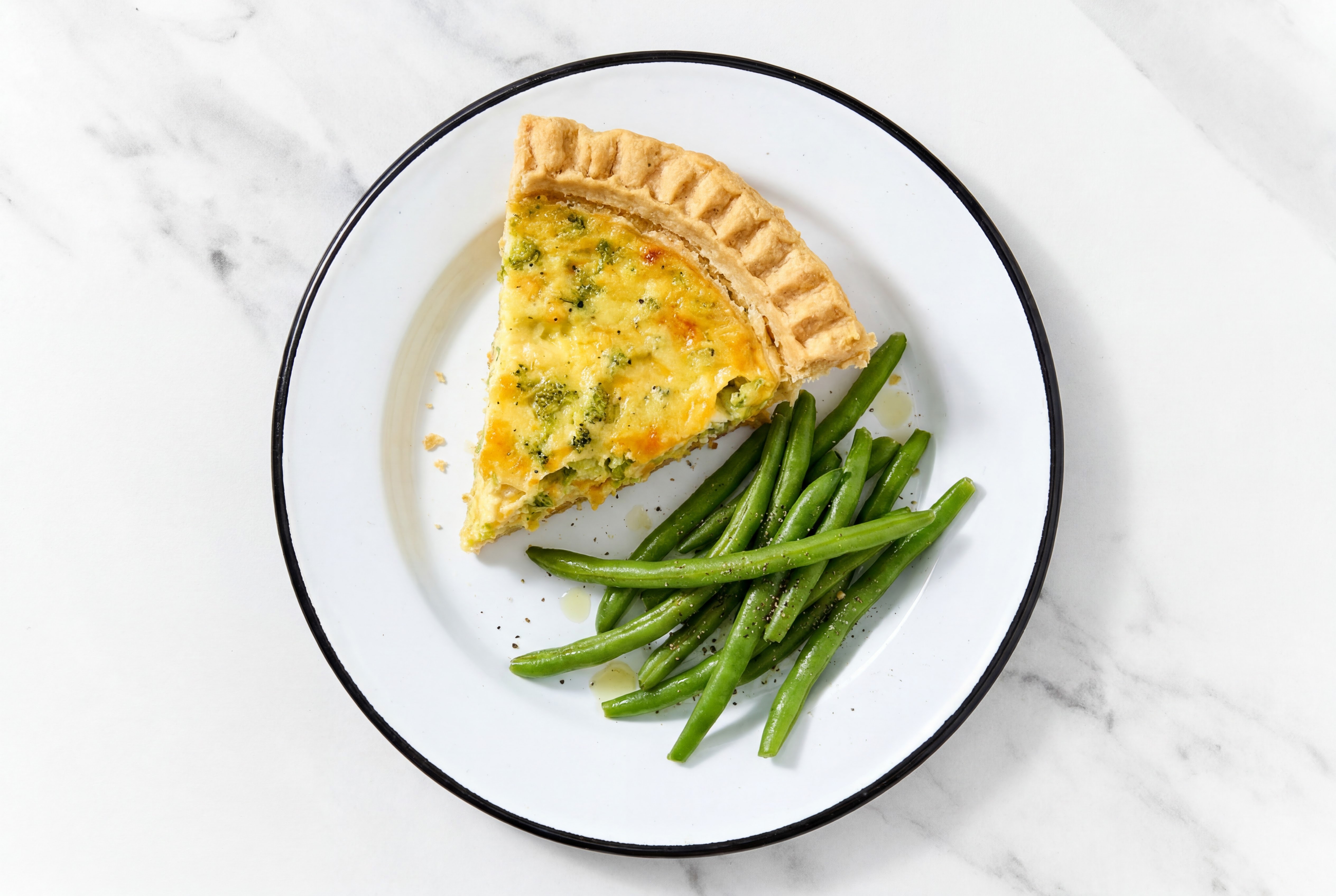 Broccoli & Cheddar Quiche with Green Beans