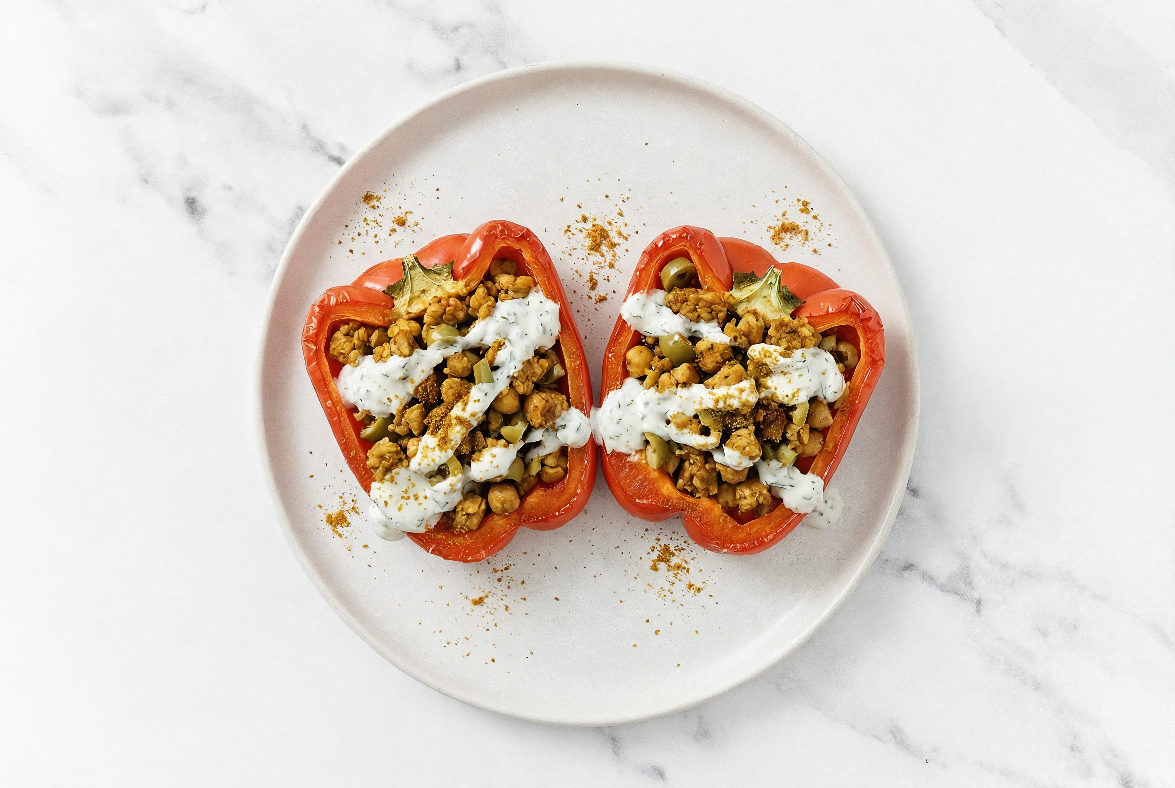 Mediterranean 'Tempeh'-less Stuffed Organic Peppers with Madras Curry Powder
