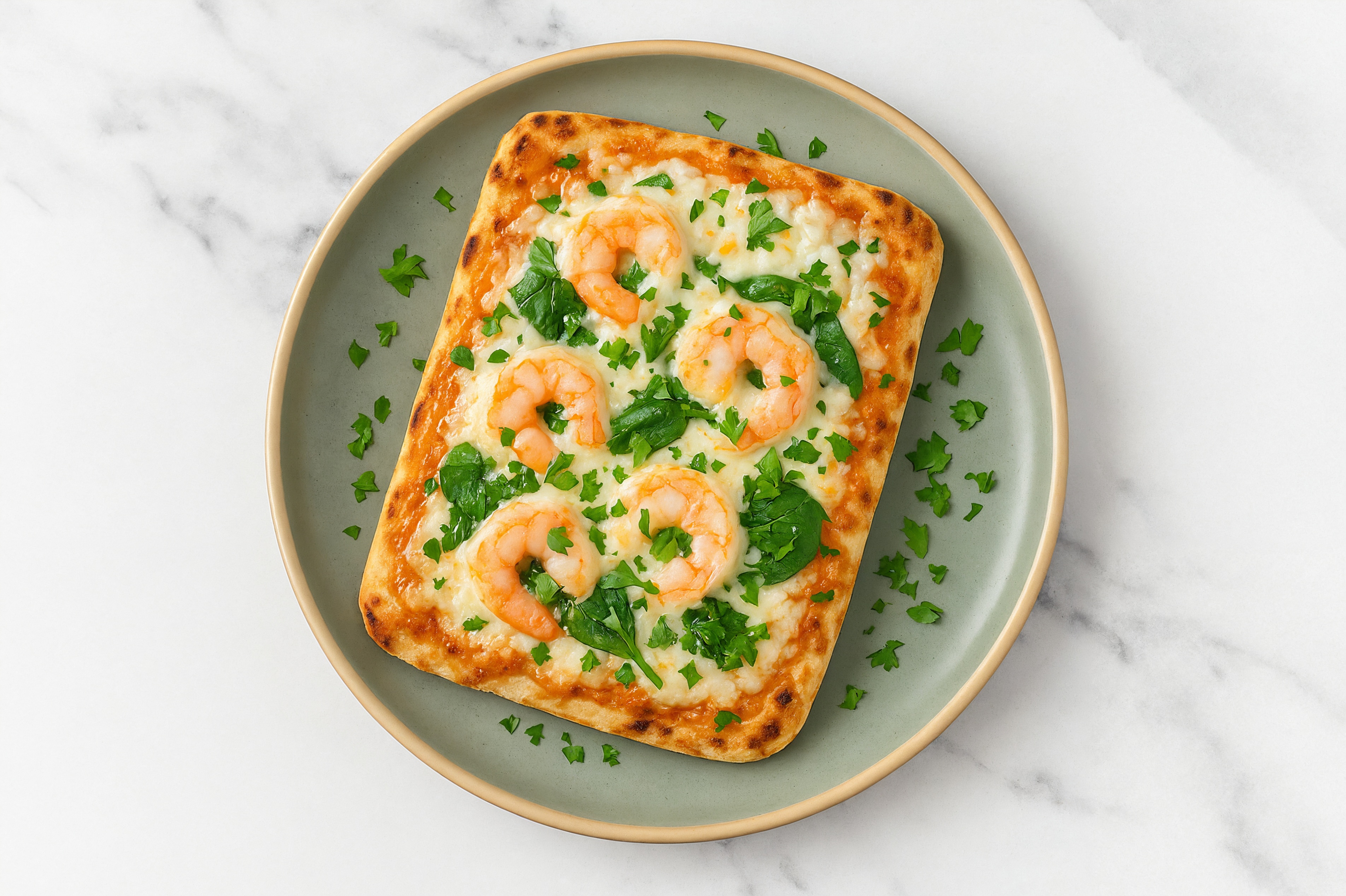 Creamy Shrimp + Spinach Pizza with Parsley