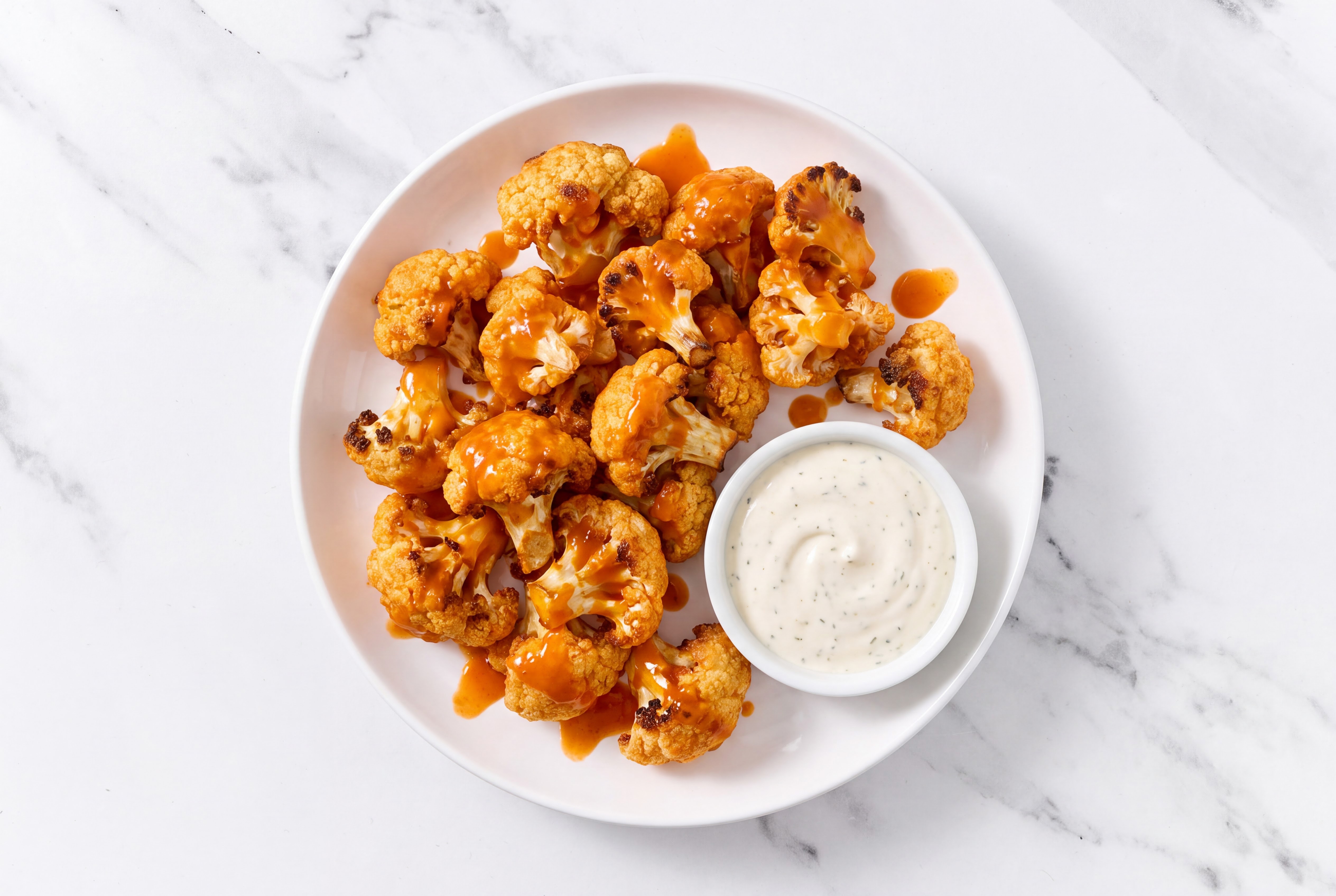 Air Fryer Dill Buffalo Cauliflower + Ranch Dressing