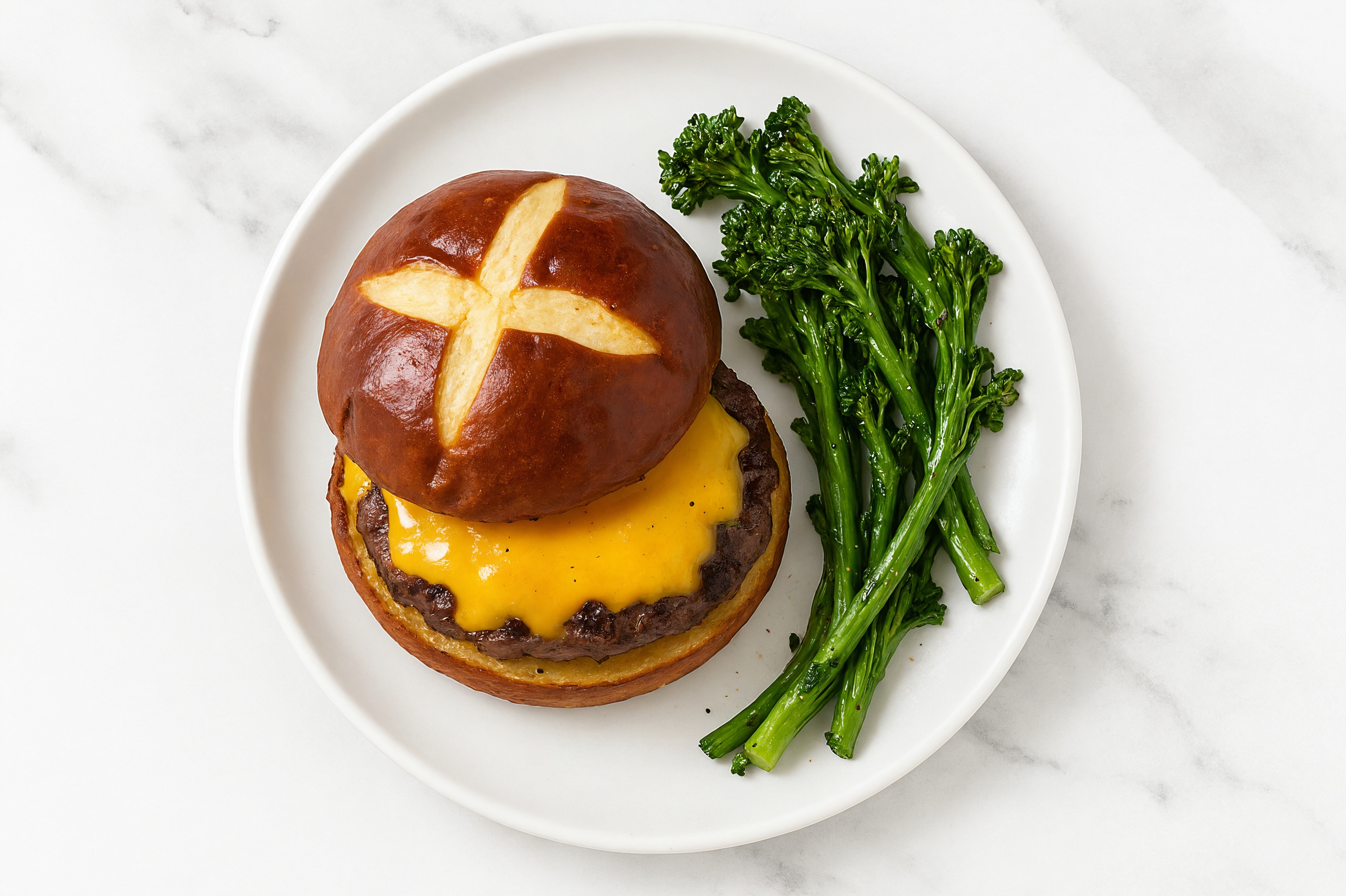 All-American Cheeseburger + Steamed Broccoli with Wagyu Beef Patties