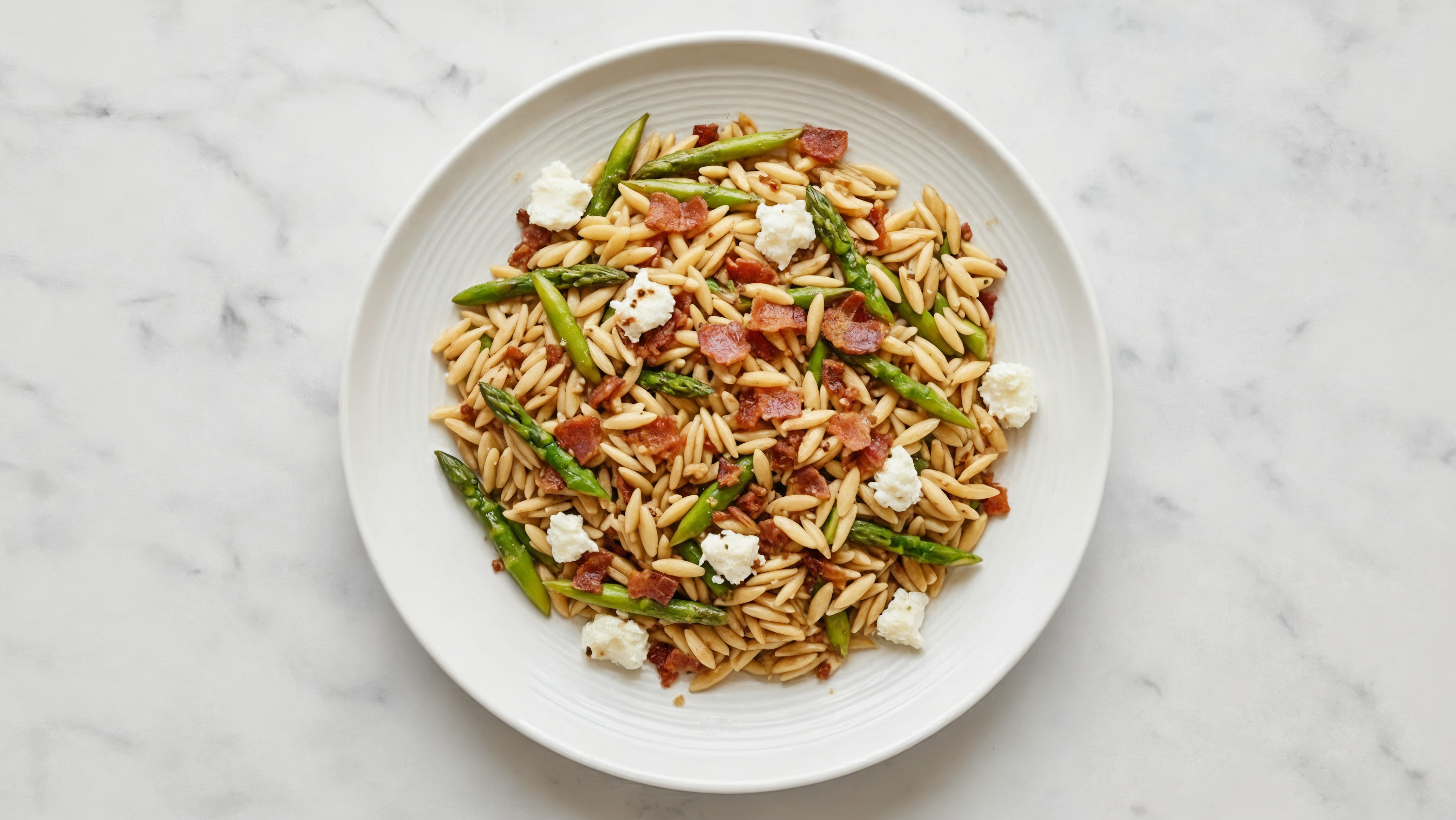 Springy Asparagus + Applewood Smoked Pork Bacon Orzo Pasta Salad