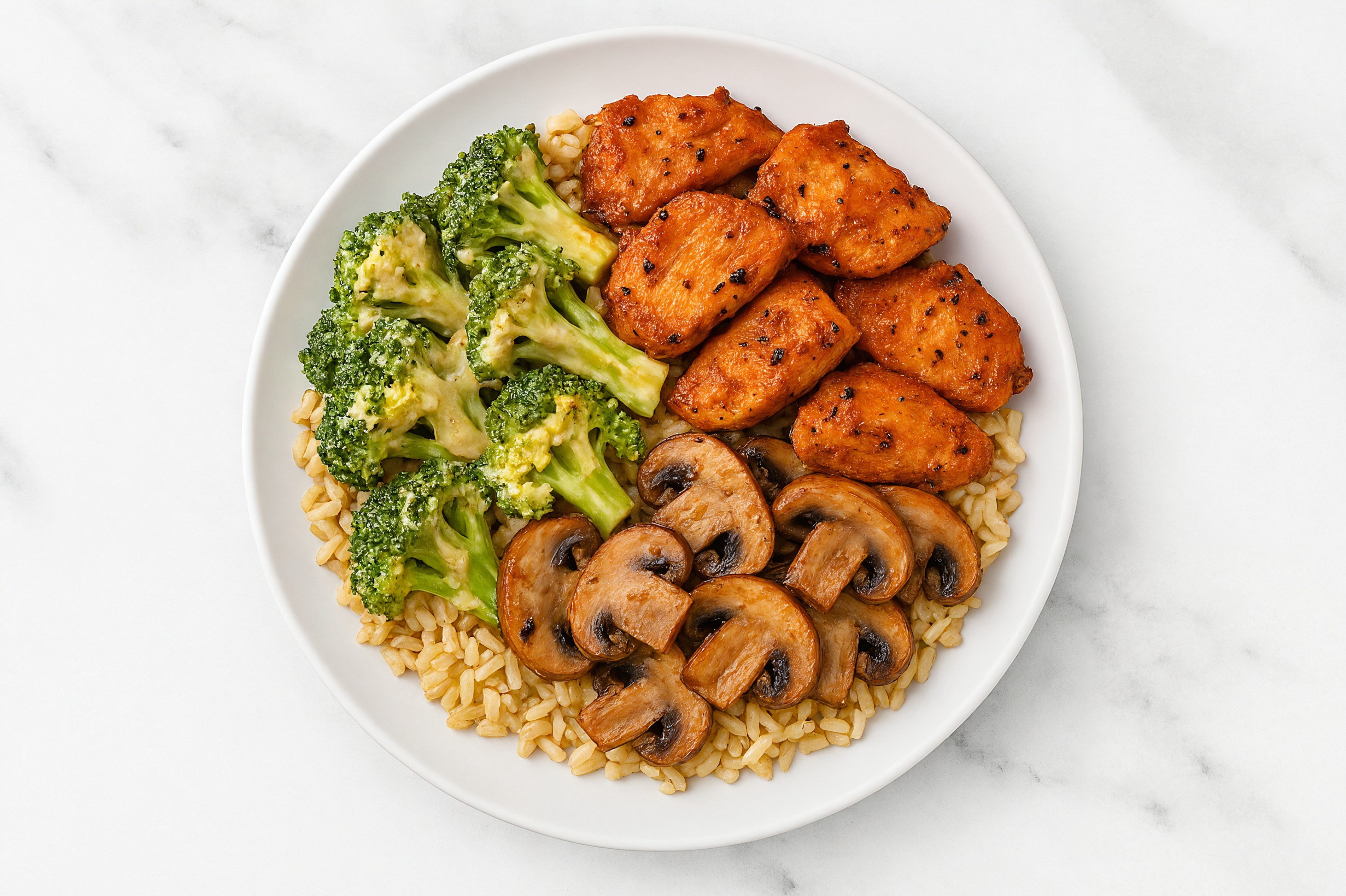 Rotisserie Chicken Grain Bowl with Mushrooms, Organic Broccoli + a Drizzle of Miso