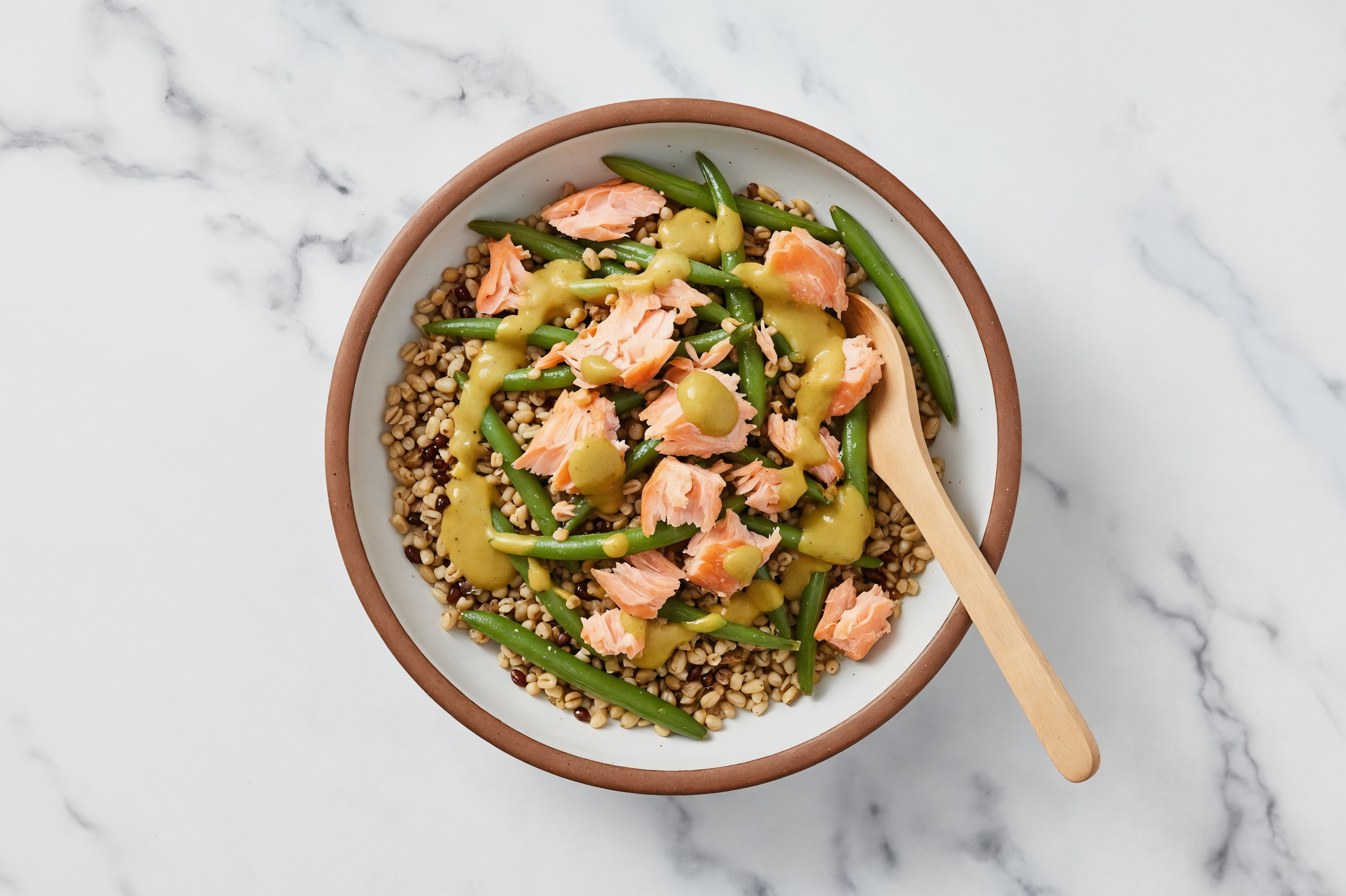 Smoked Salmon Seven Grain Bowl with Coconut Curry & Green Beans