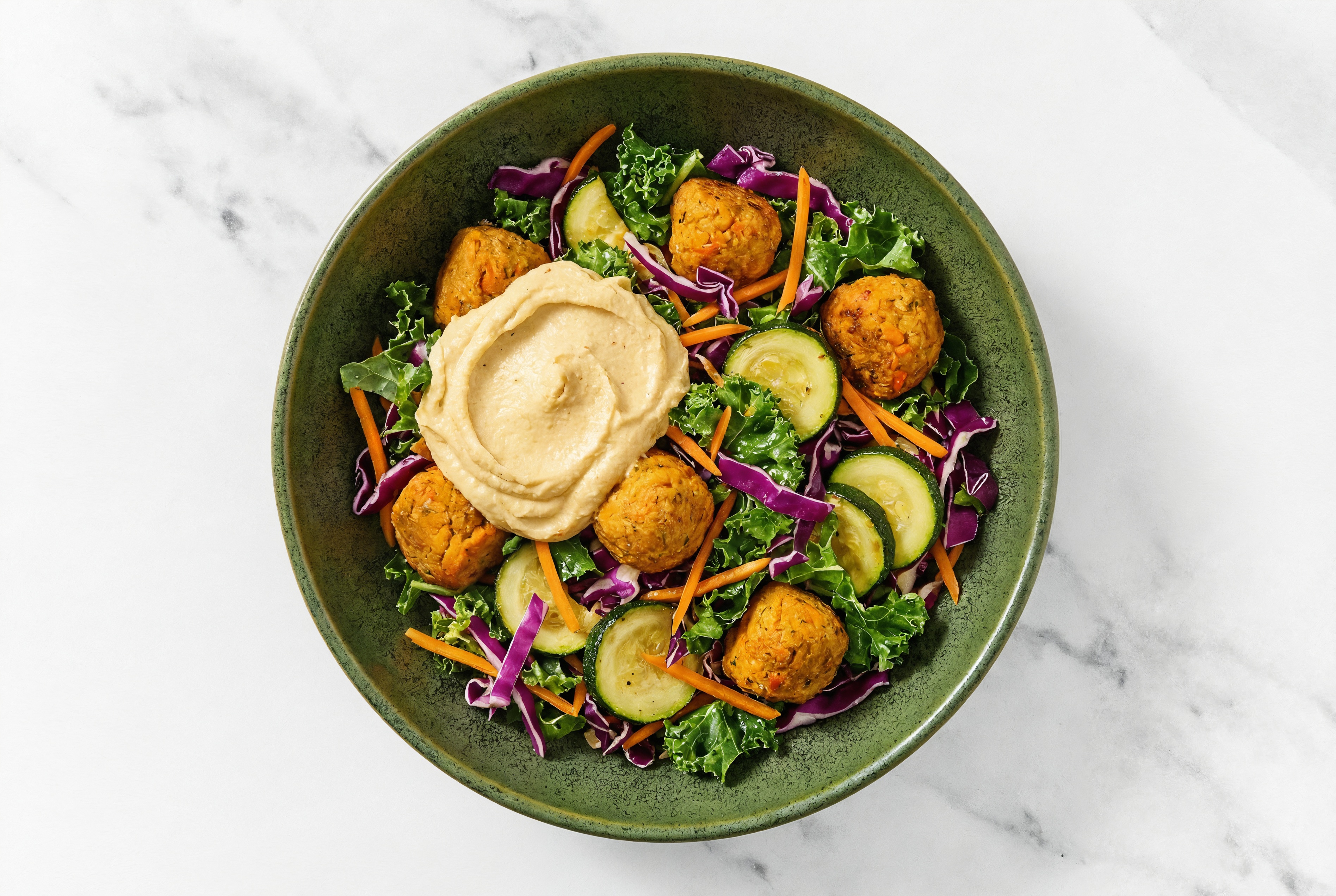 Eggplant Chickpea Ball French Onion Hummus Bowl