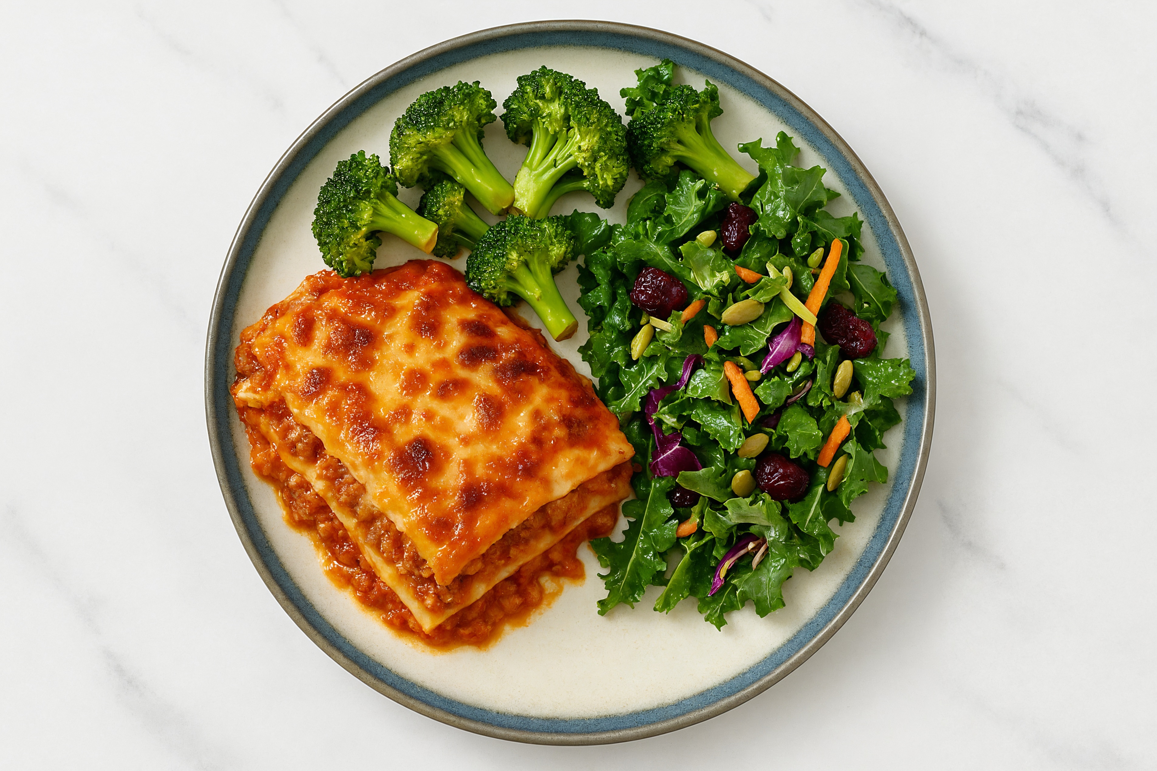 Lasagna Bolognese with Broccoli + Kale Salad