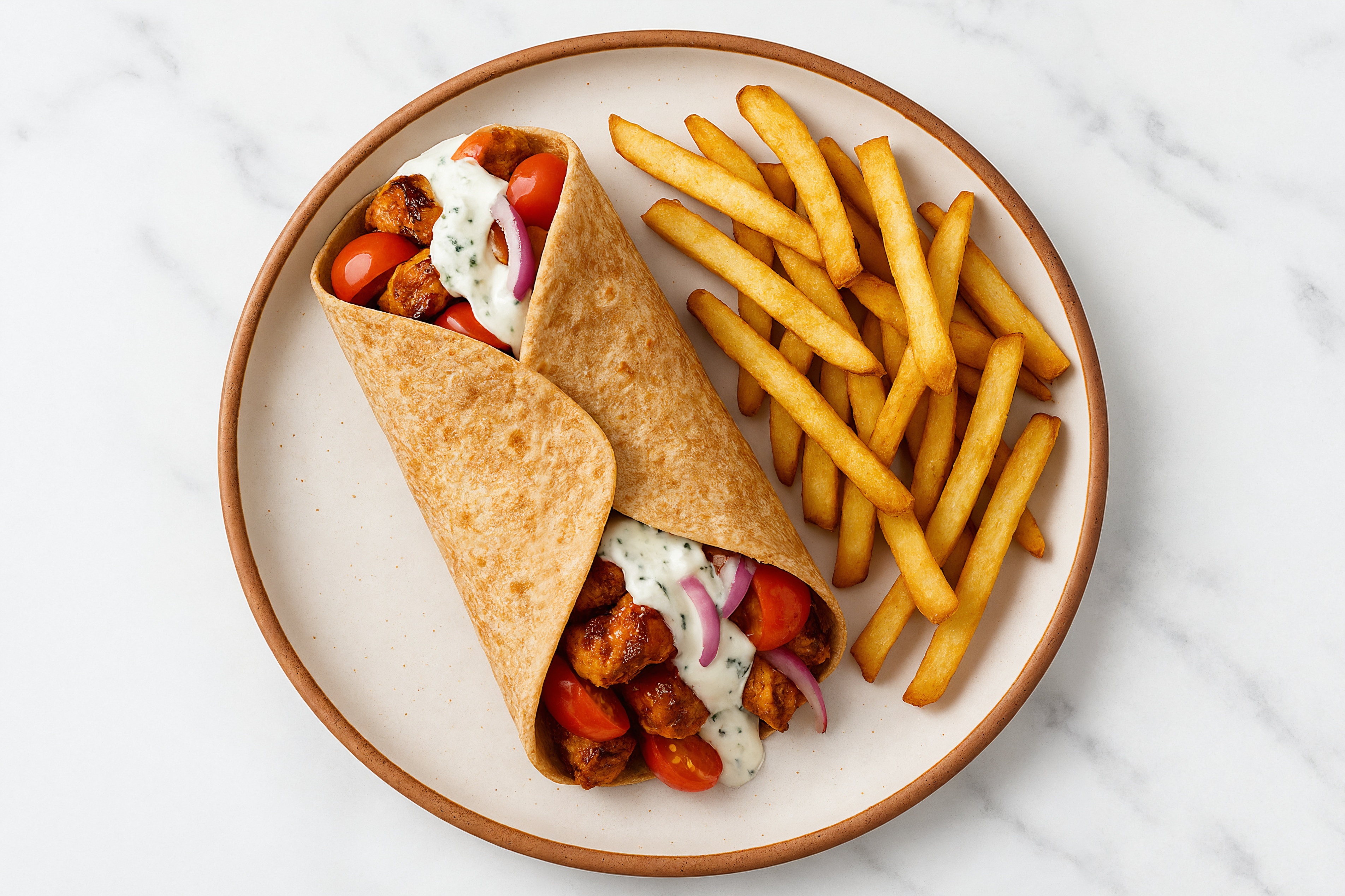 Tandoori, Tomato, Red Onion + Tzatziki Wrap with Fries