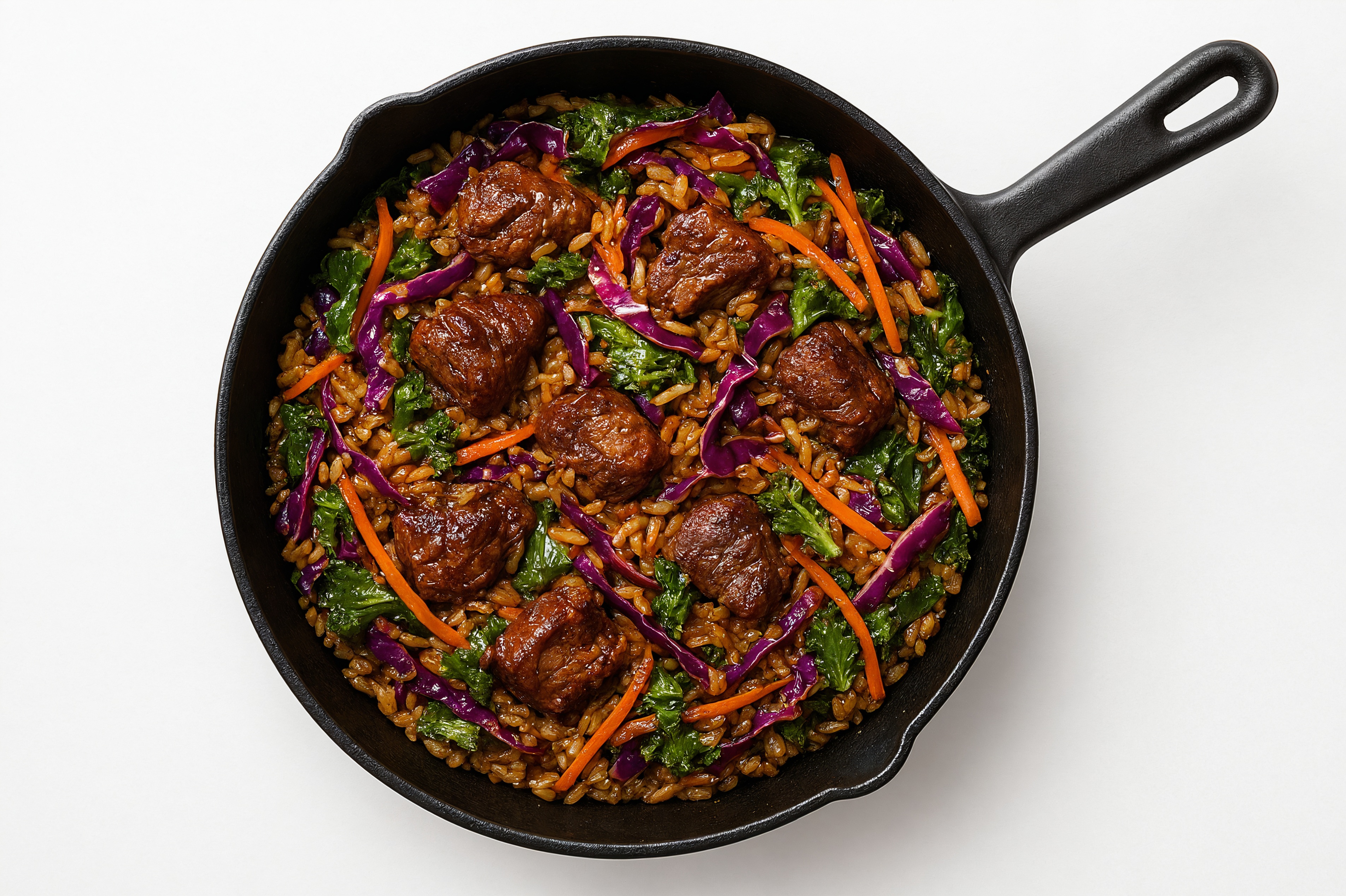 Teriyaki Rainbow Veggie + Lamb Stir-Fry with Seasoned Jasmine Rice
