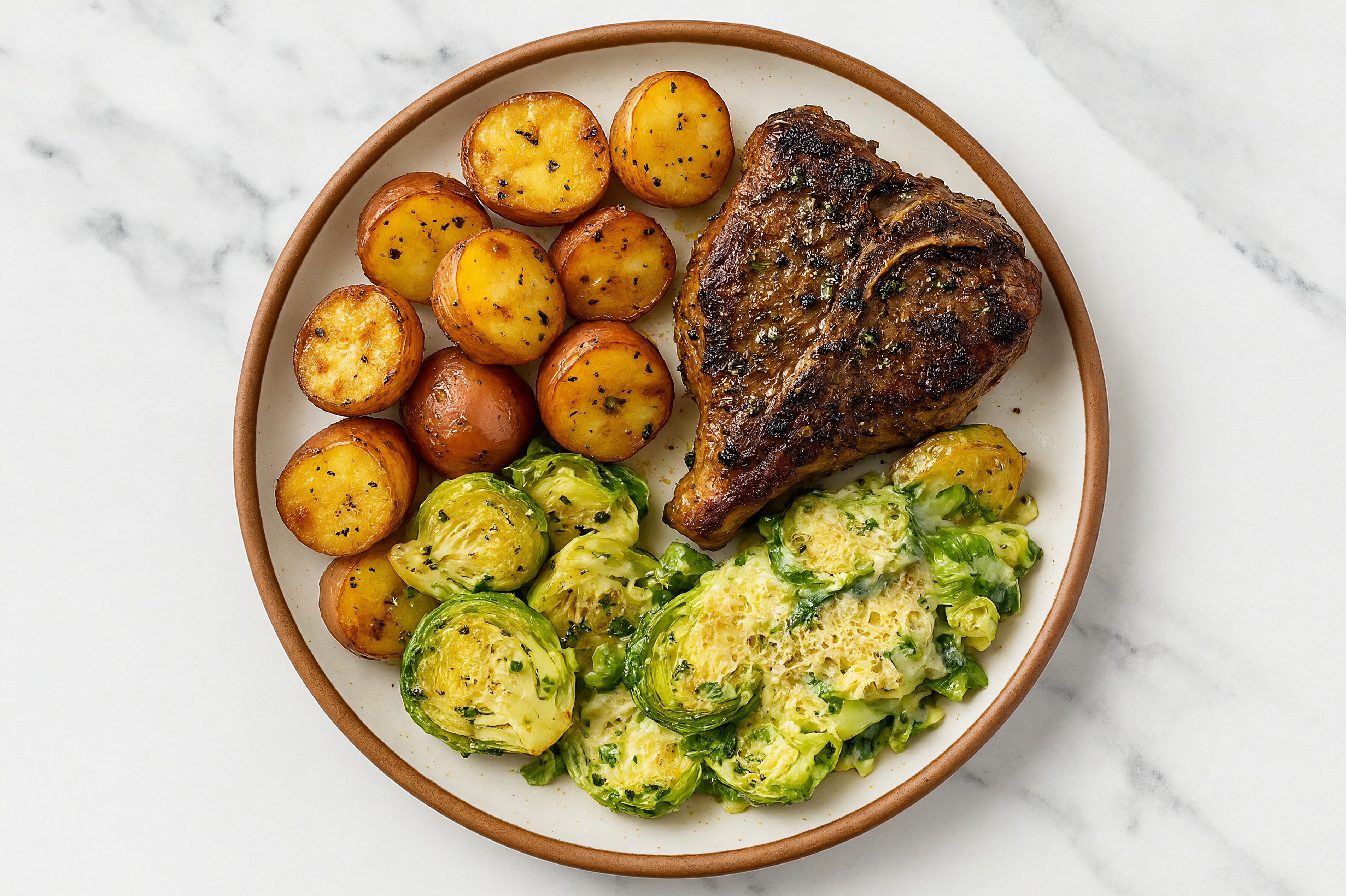 Herby Lamb Chops + Brussels au Gratin