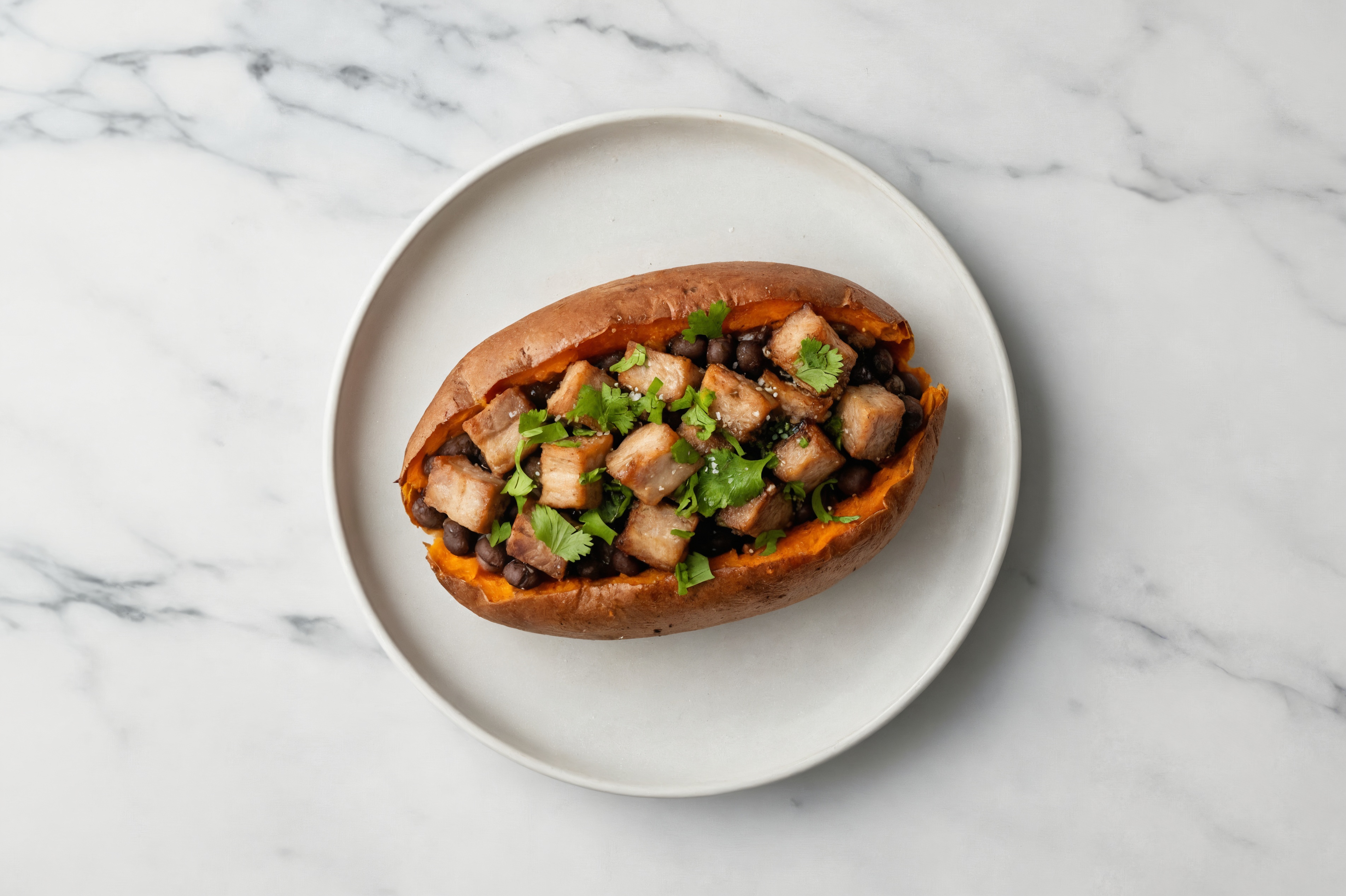 Pork + Black Bean Stuffed Sweet Potato