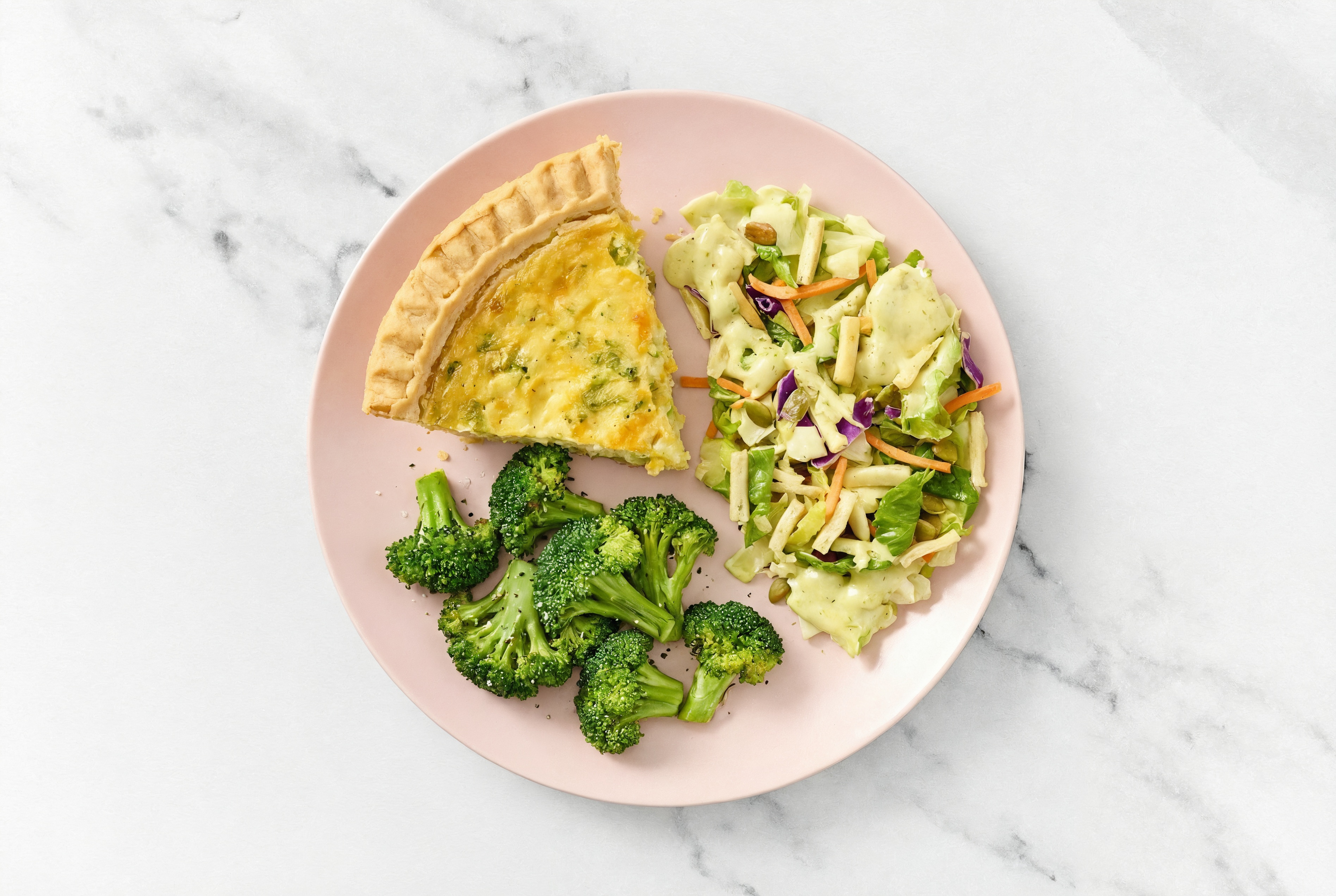 Broccoli & Cheddar Quiche with Broccoli & Goddess Salad