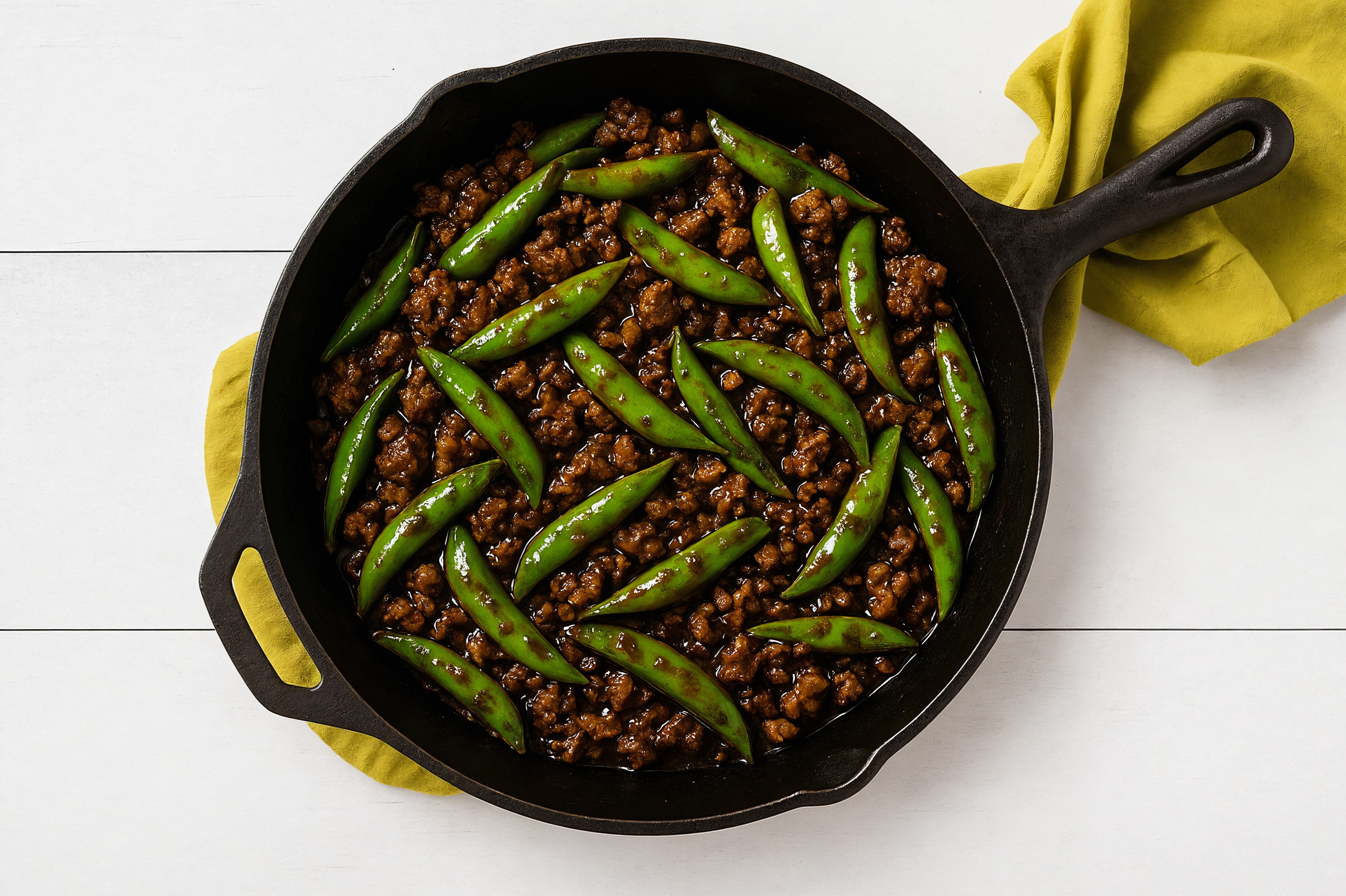 Tangy Pepper Ground Beef Stir-Fry with Snap Peas