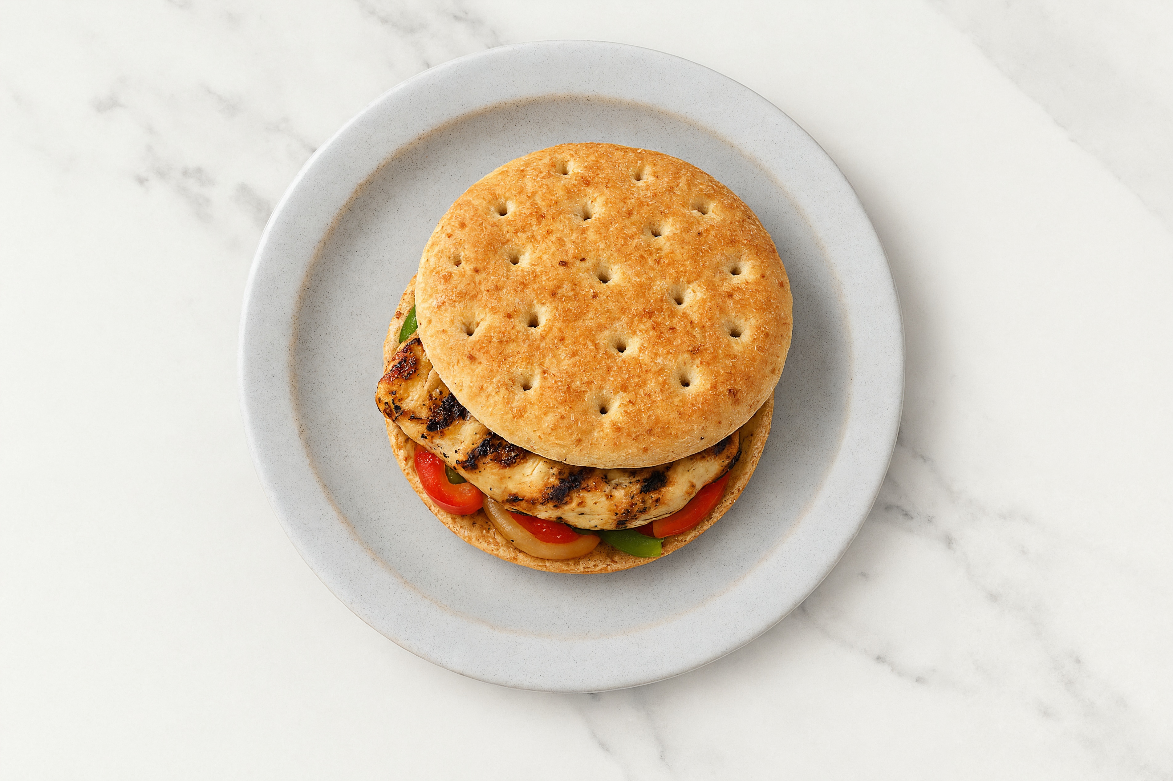 Grilled Mediterranean Chicken Breast + Fajita Veggie Sandwich
