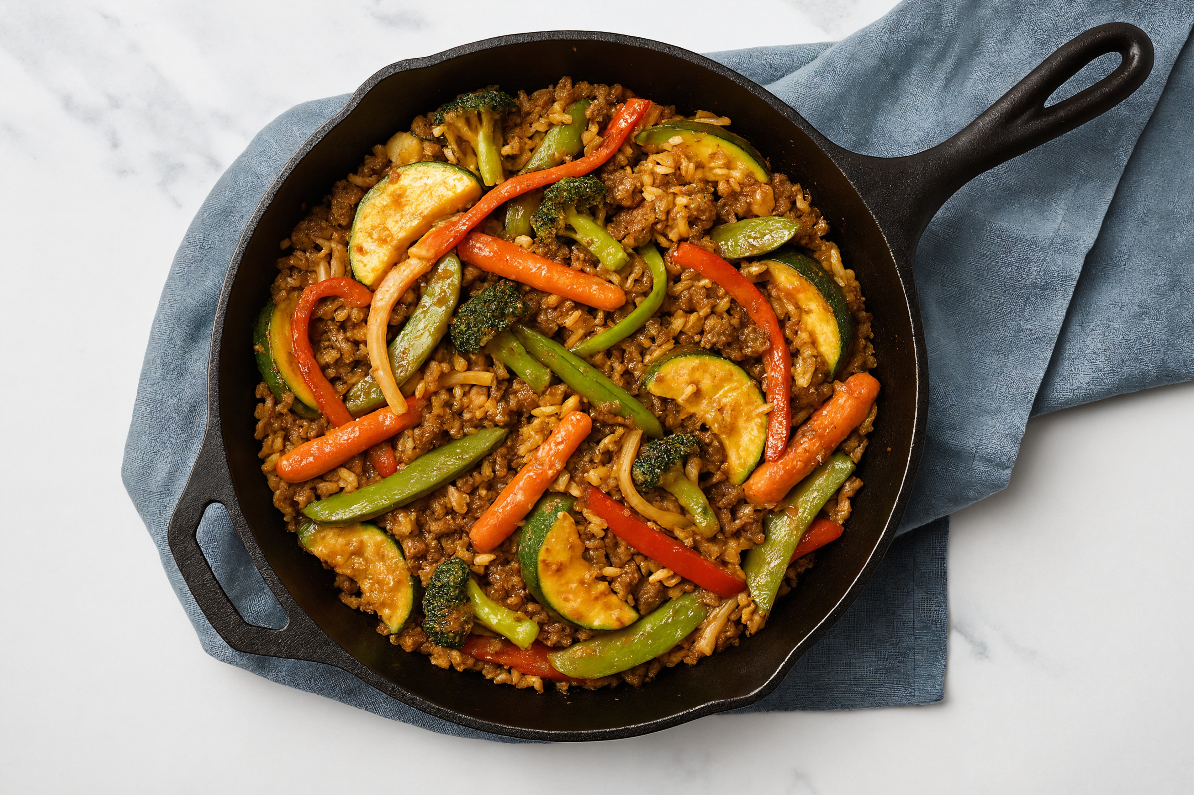 Thai Peanut Veggie + Ground Beef Patties Stir-Fry