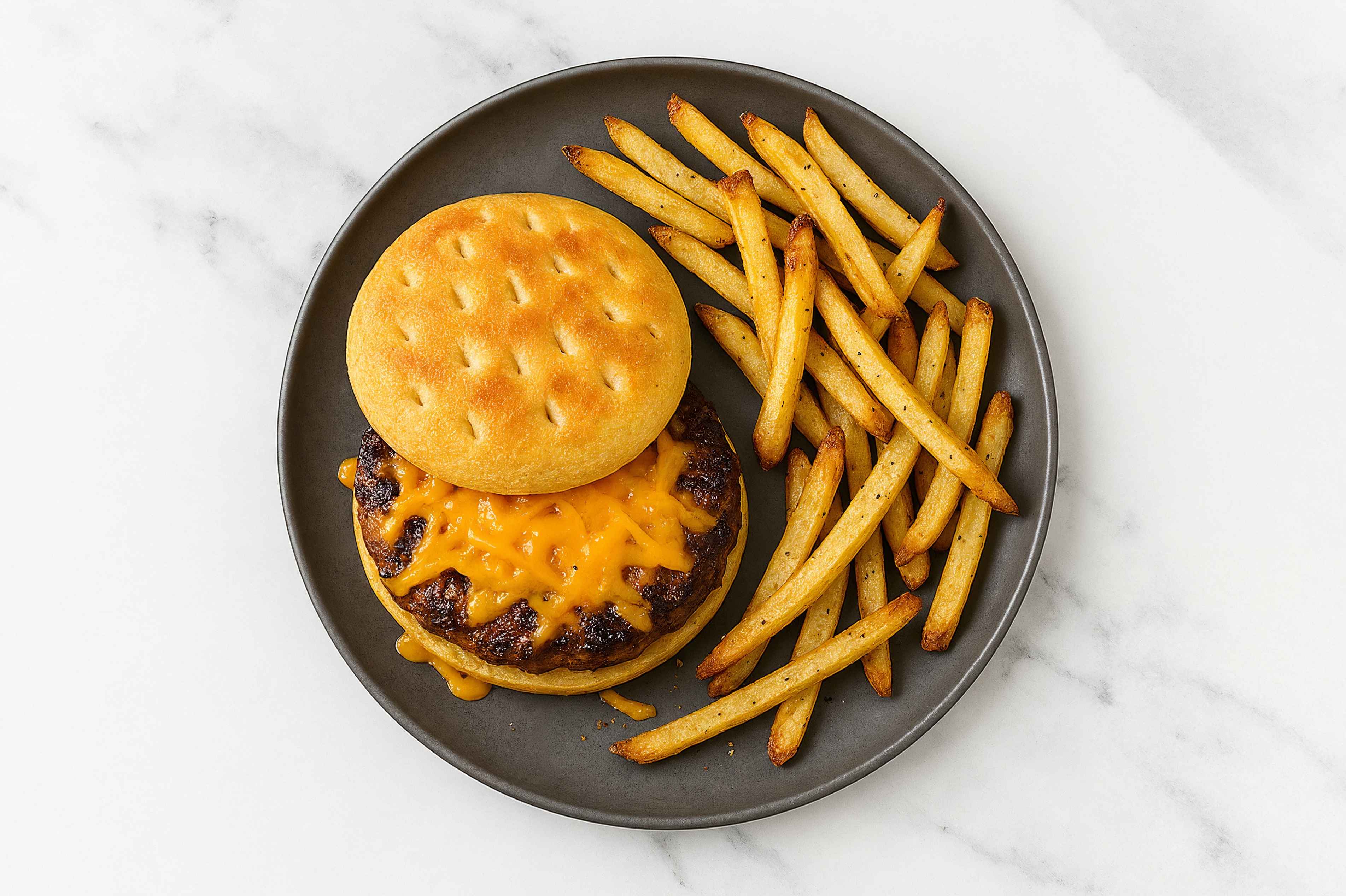 Wagyu Beef Cheeseburger + Fries with Shredded Sharp Cheddar Cheese