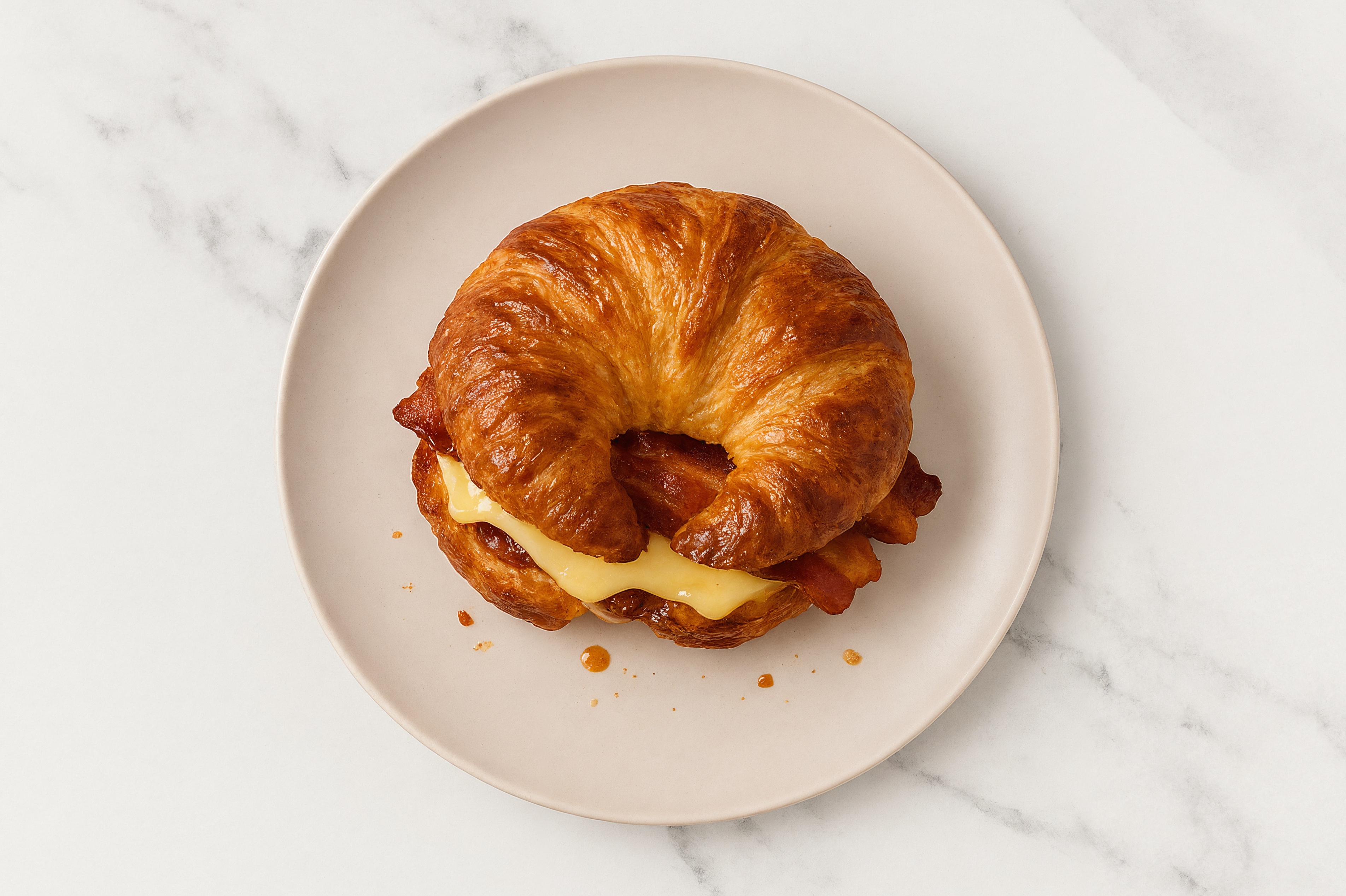 Applewood Smoked Pork Bacon, Havarti + Strawberry Jam Croissant Grilled Cheese