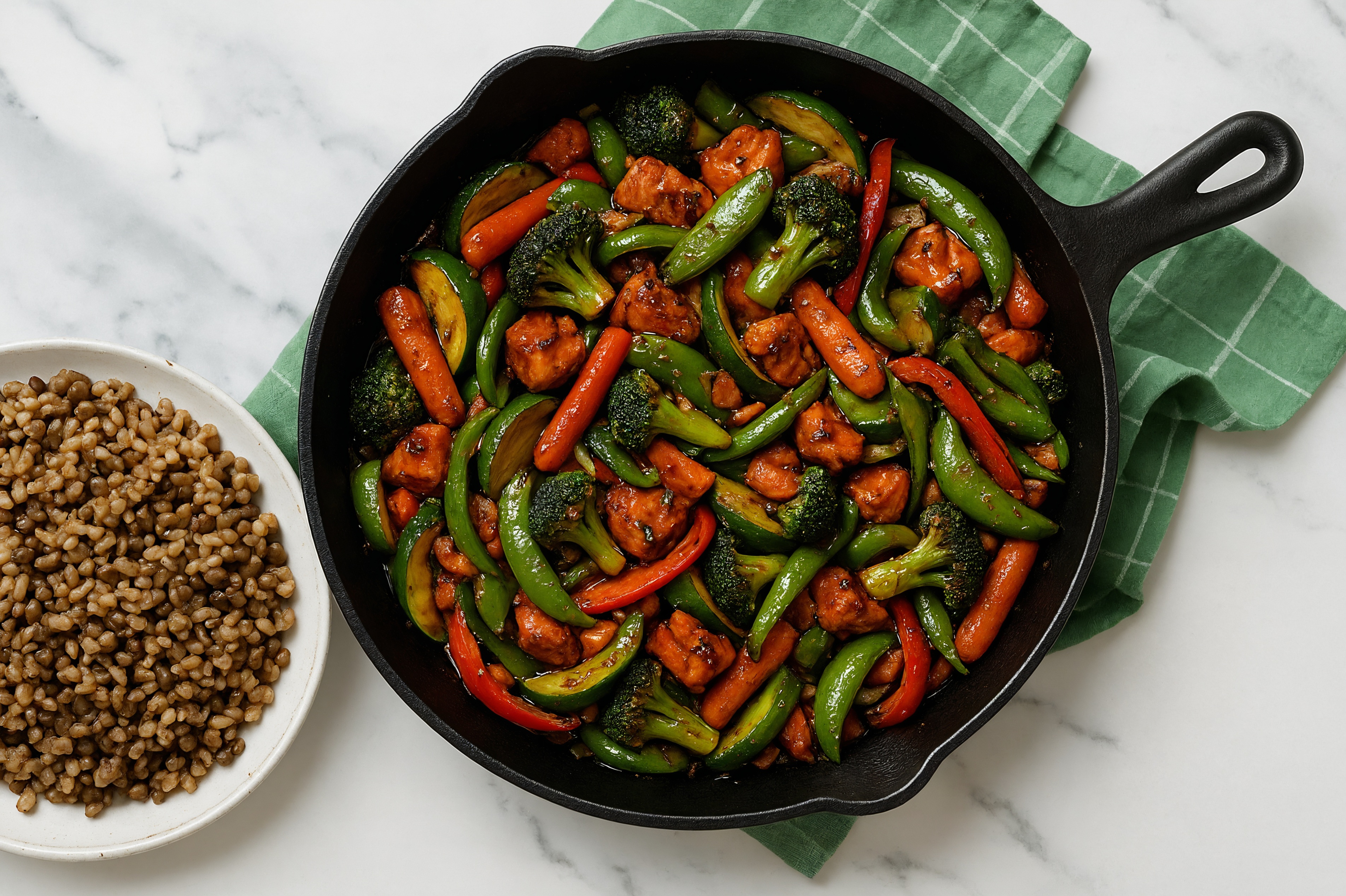 Japanese BBQ Sockeye Salmon Stir-Fry with Mixed Veggies over Quinoa