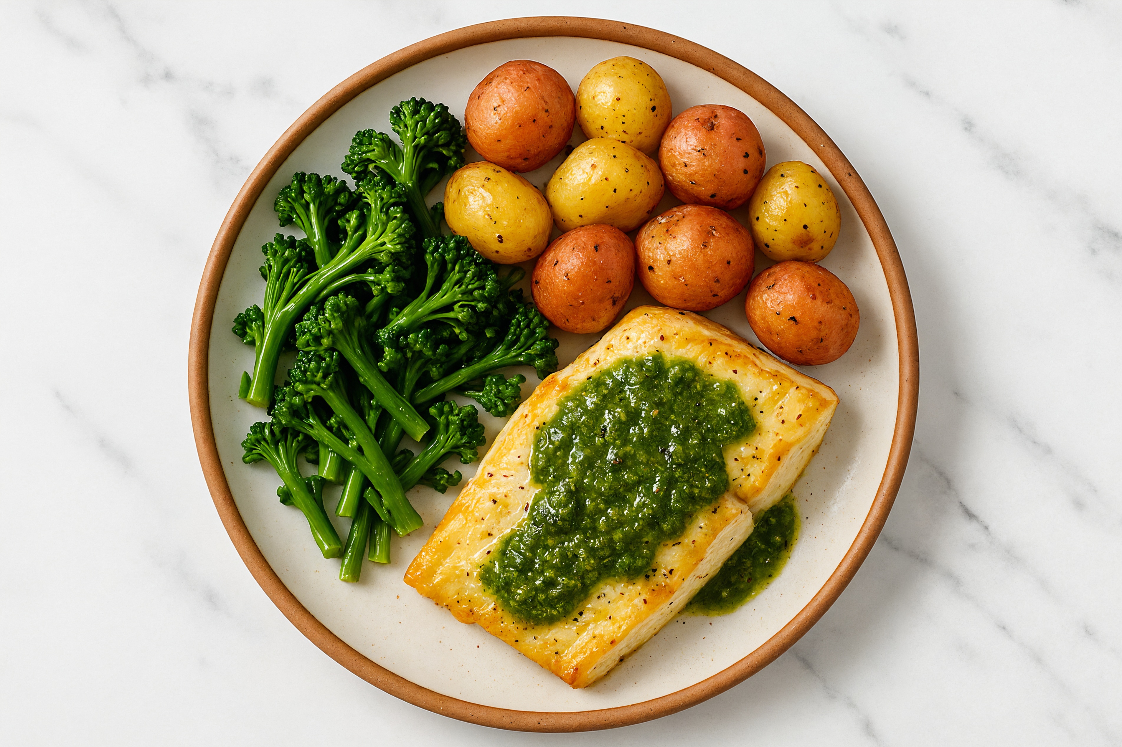 Roasted Chimichurri Halibut + Crispy Potatoes