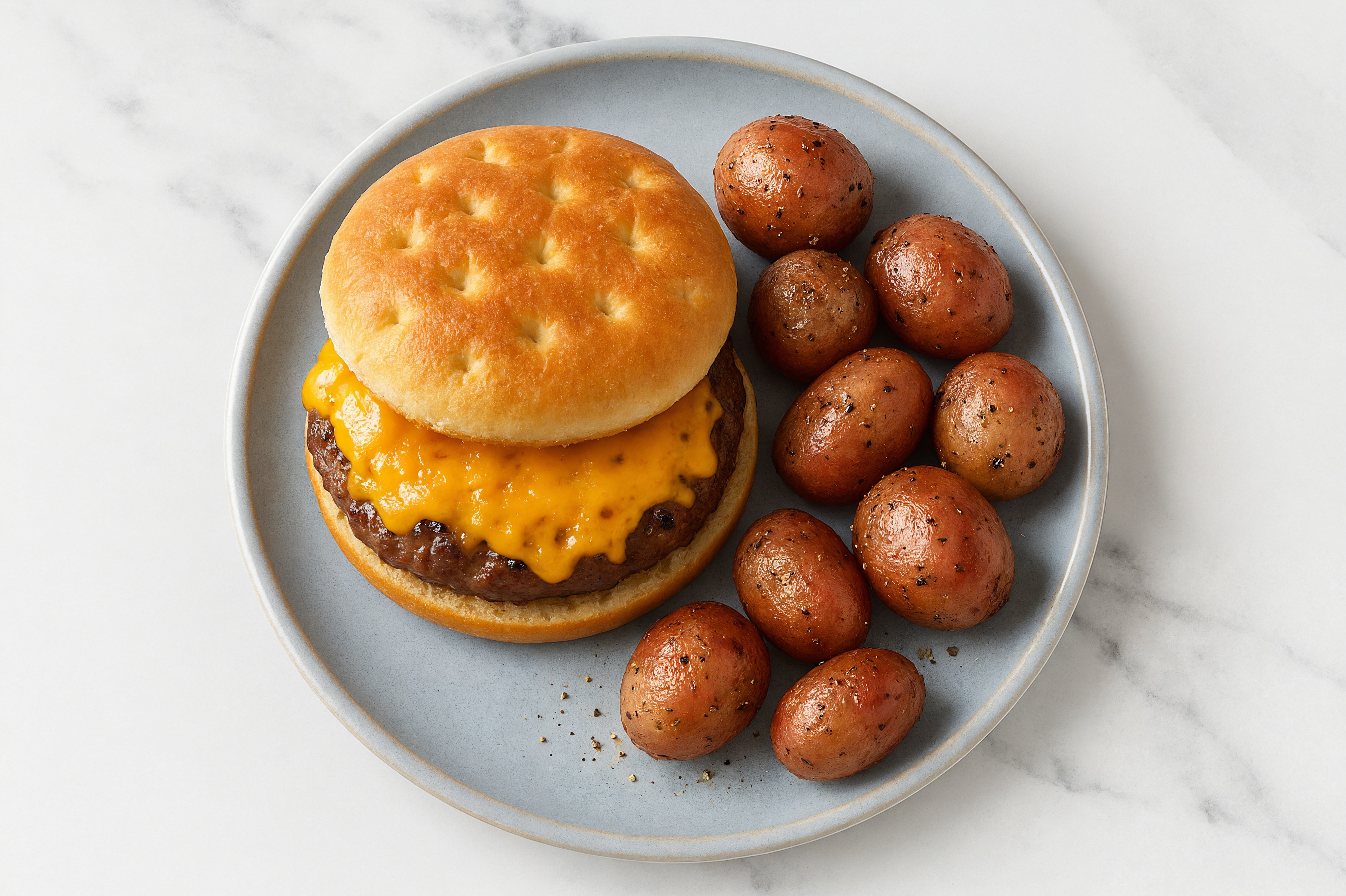 Cheesy Ground Beef Patties Burger + Red Potatoes