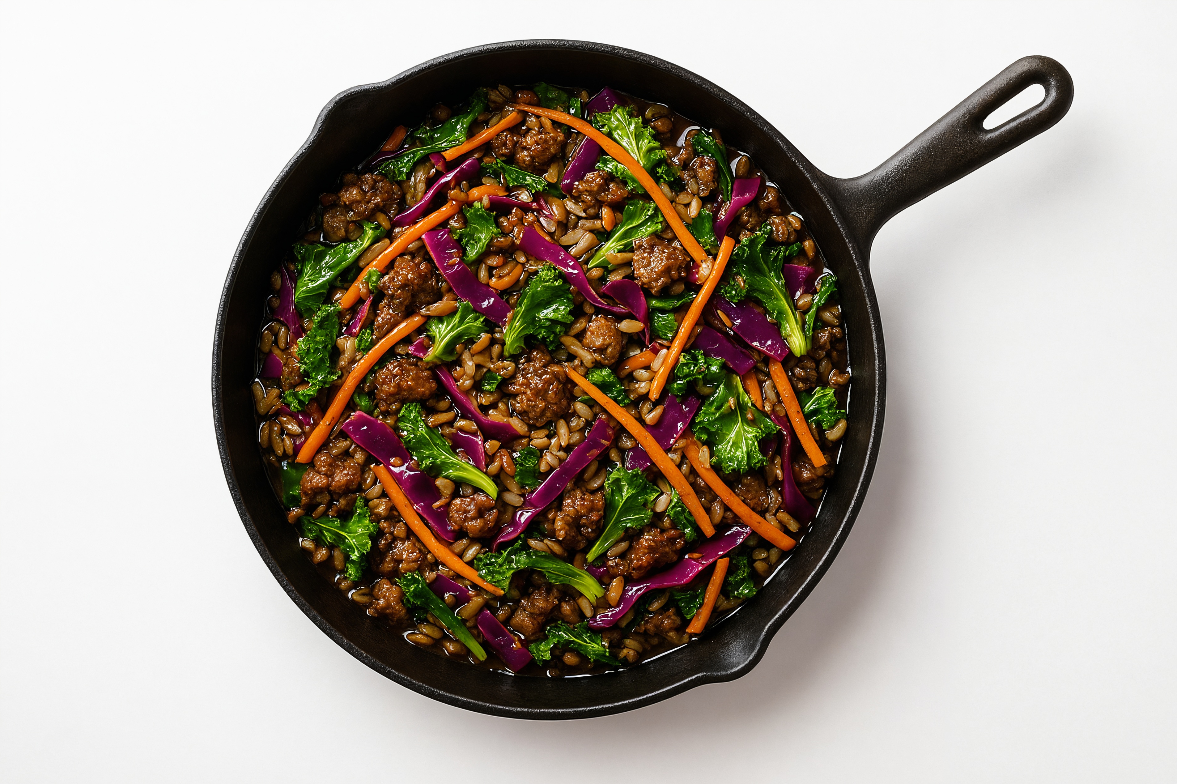 Teriyaki Rainbow Veggie + Ground Bison Stir-Fry with Brown Rice
