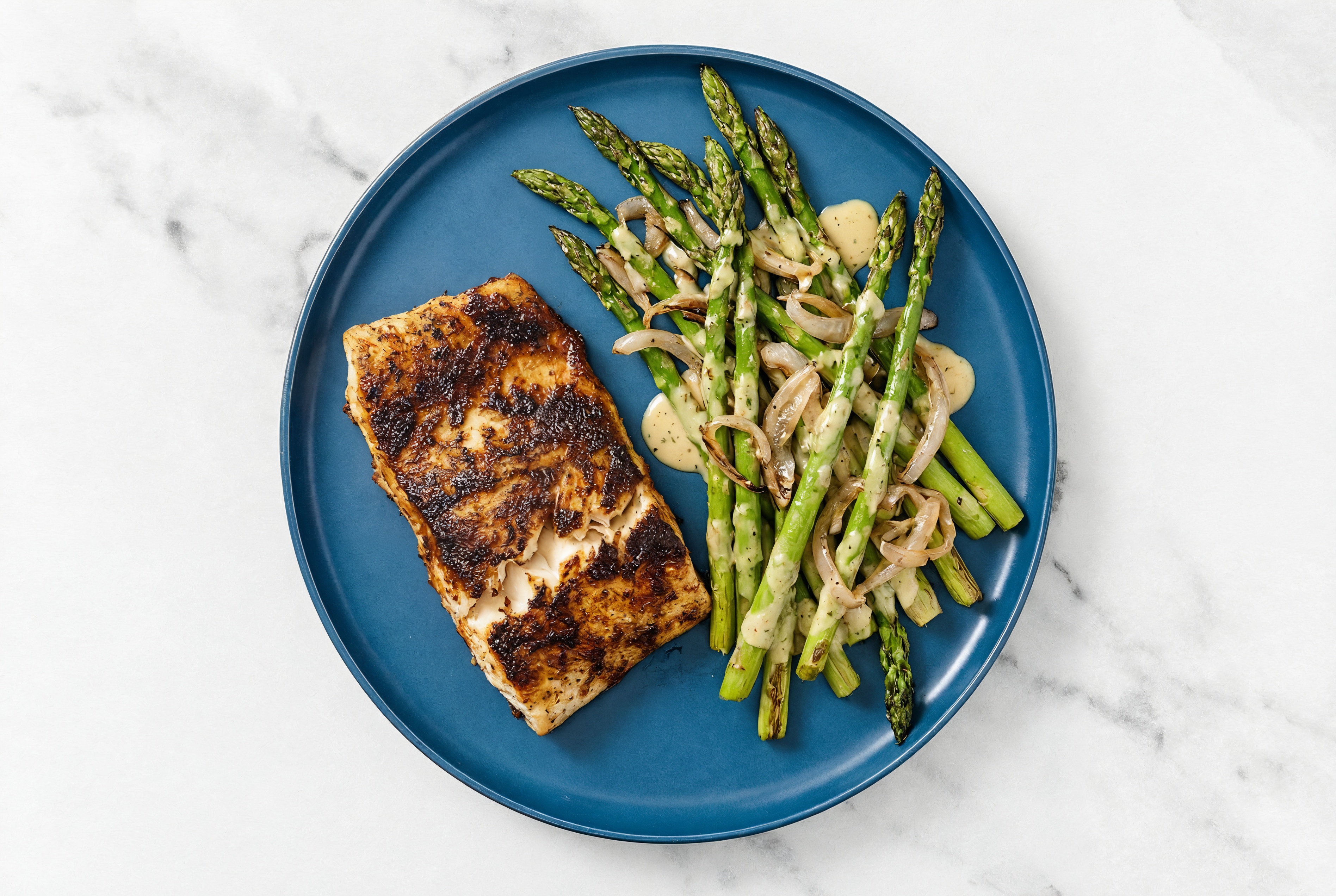Blackened Barramundi + Savory Caesar Asparagus