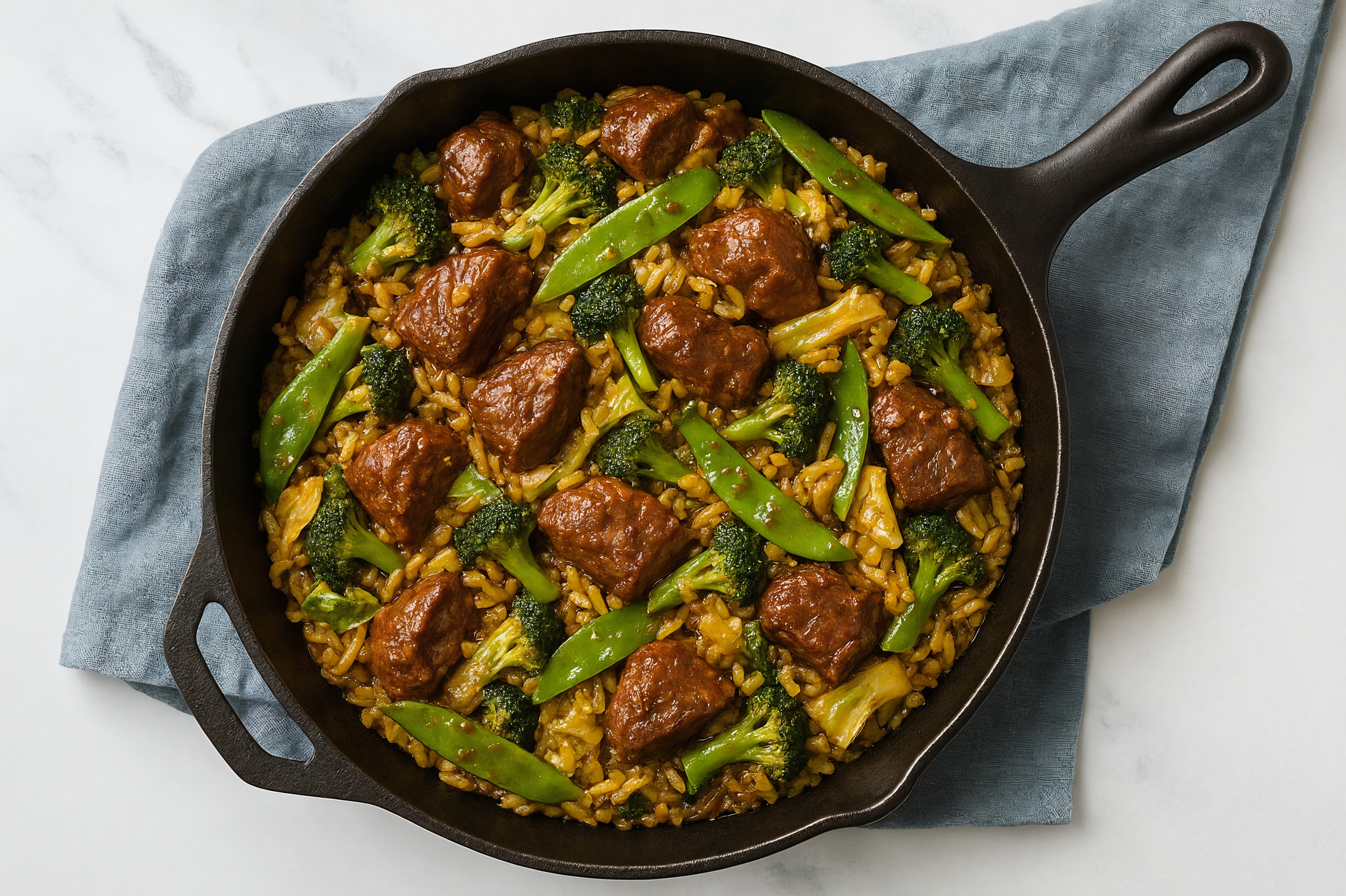 Sesame Ginger Bok Choy + Lamb Stir-Fry with Seasoned Jasmine Rice