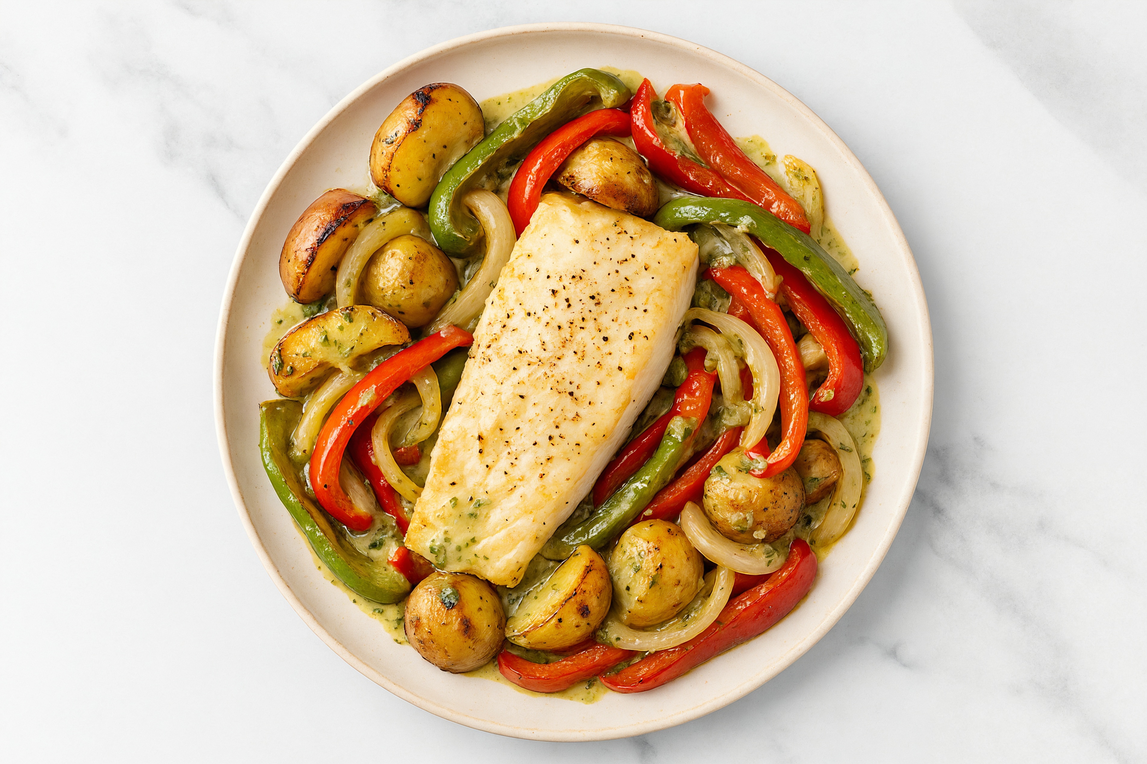 Sheet Pan Green Goddess-Cod with Potatoes & Peppers
