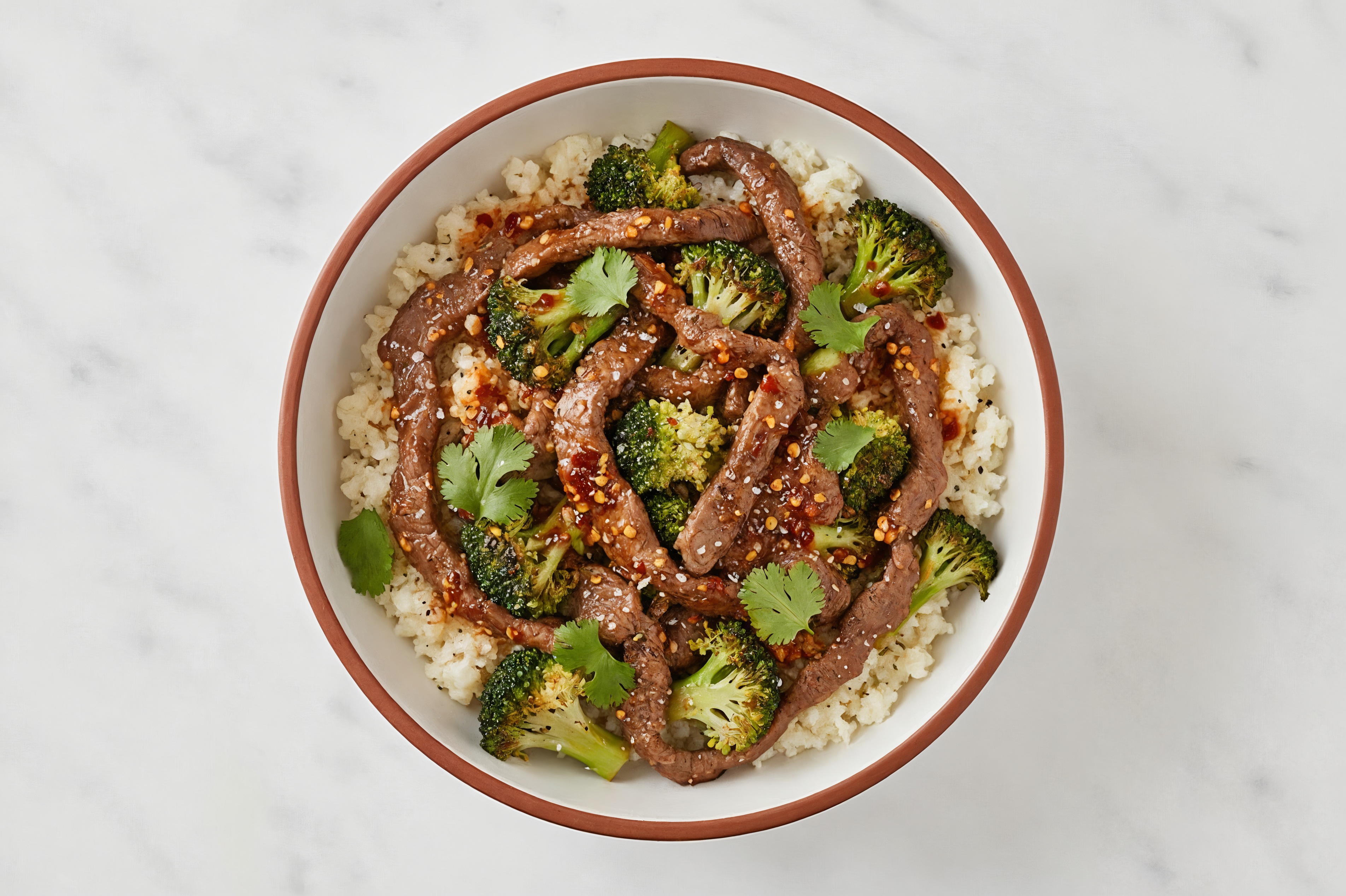 Chili Crisp Beef Rice Bowl with Broccoli Florets