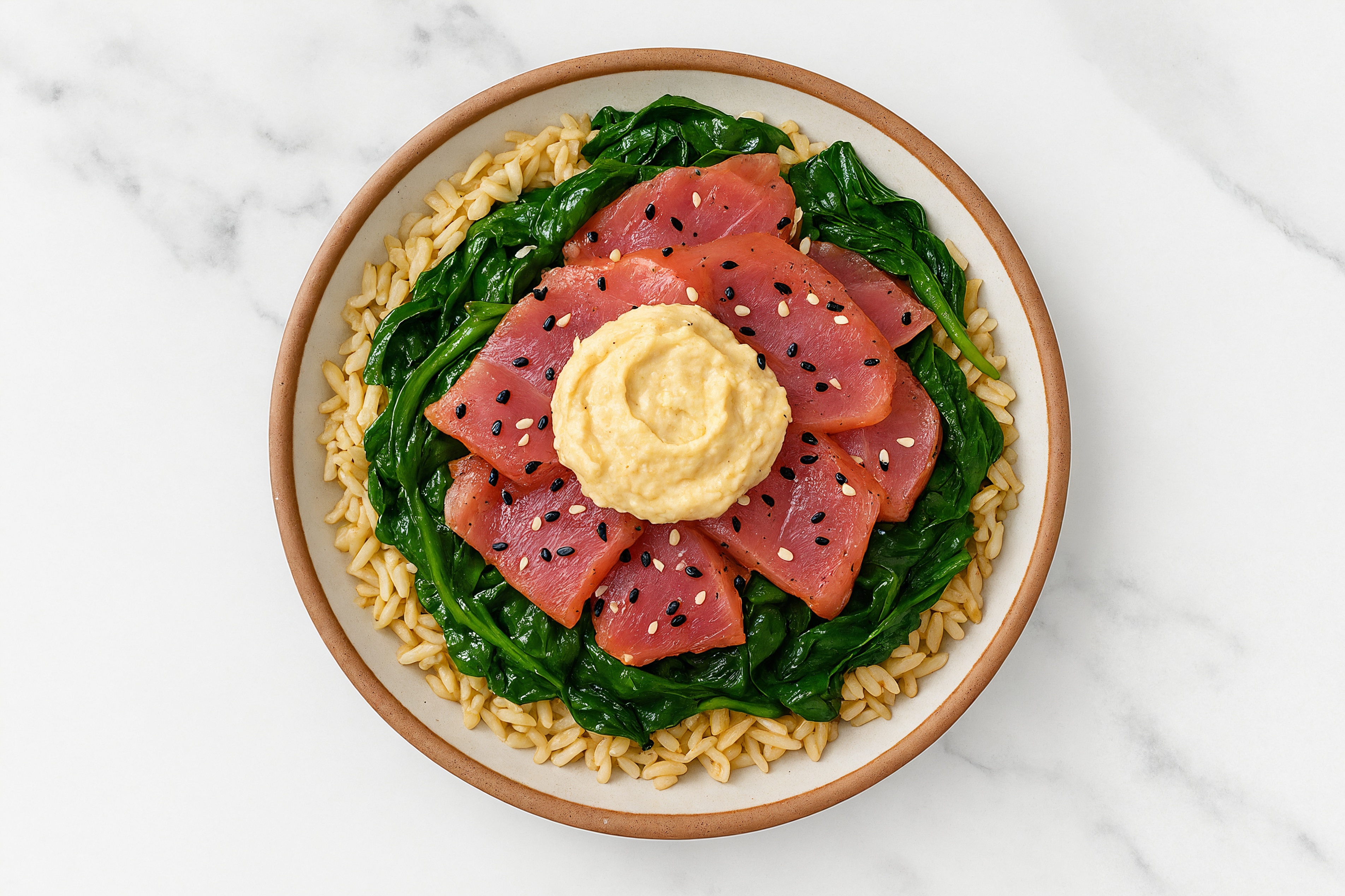 Tuna Rice Bowl with Lemon Hummus & Organic Spinach