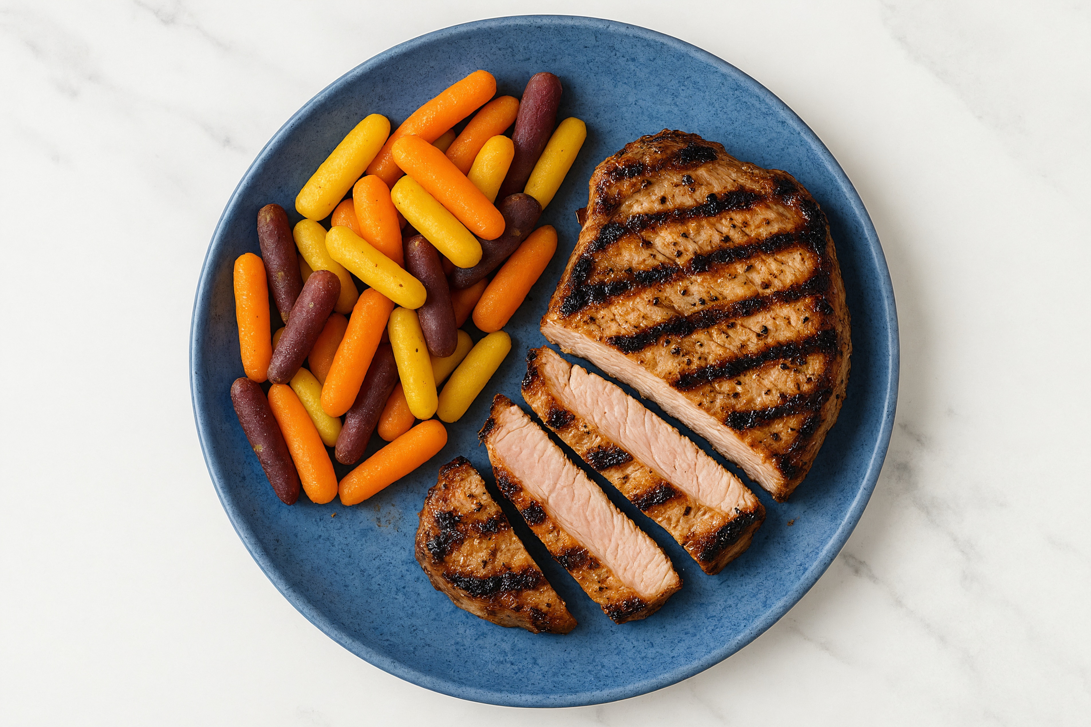 Grilled Pork Chop + Rainbow Baby Carrots