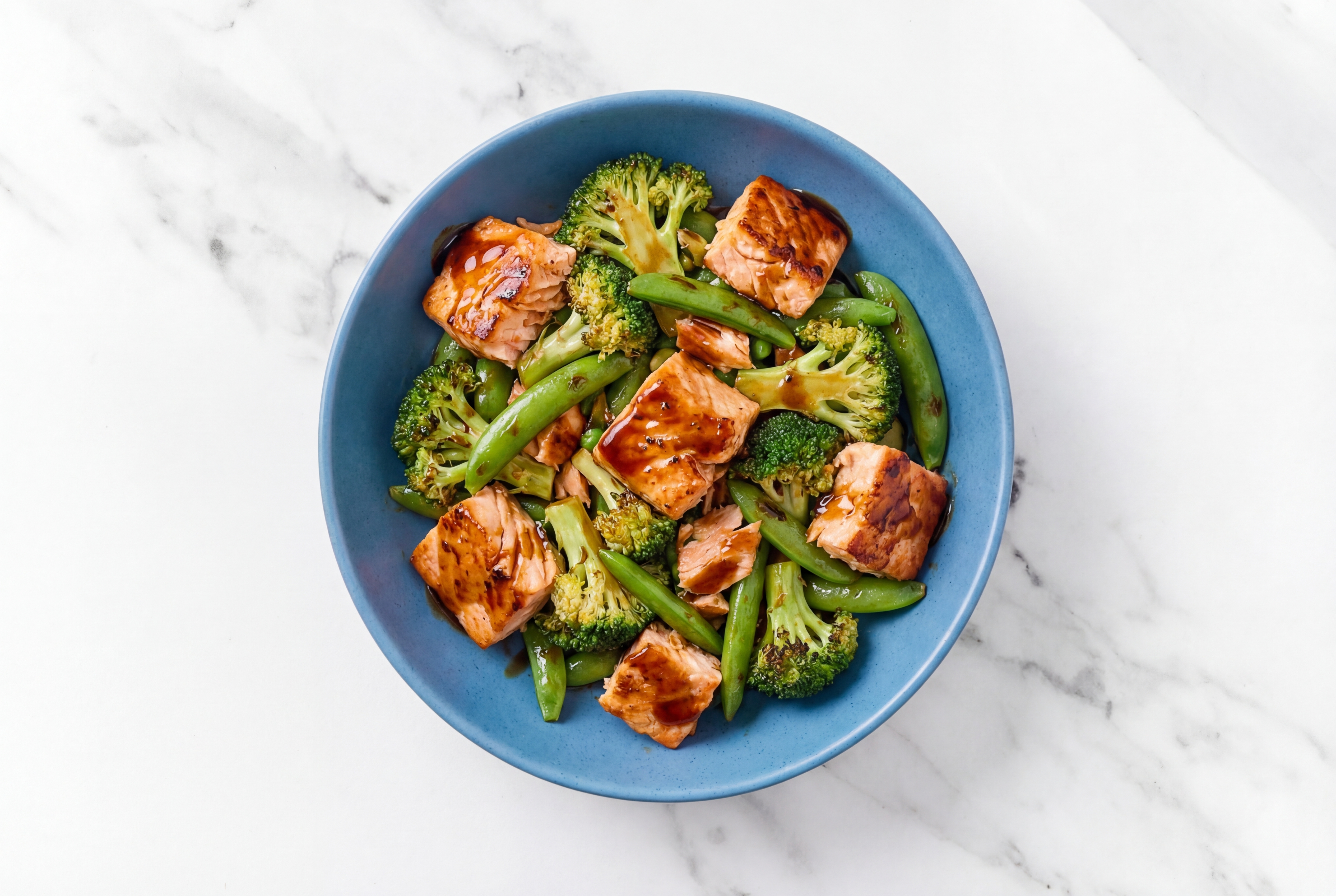 Teriyaki Salmon Green Veggie Bowl with Broccoli Bunches