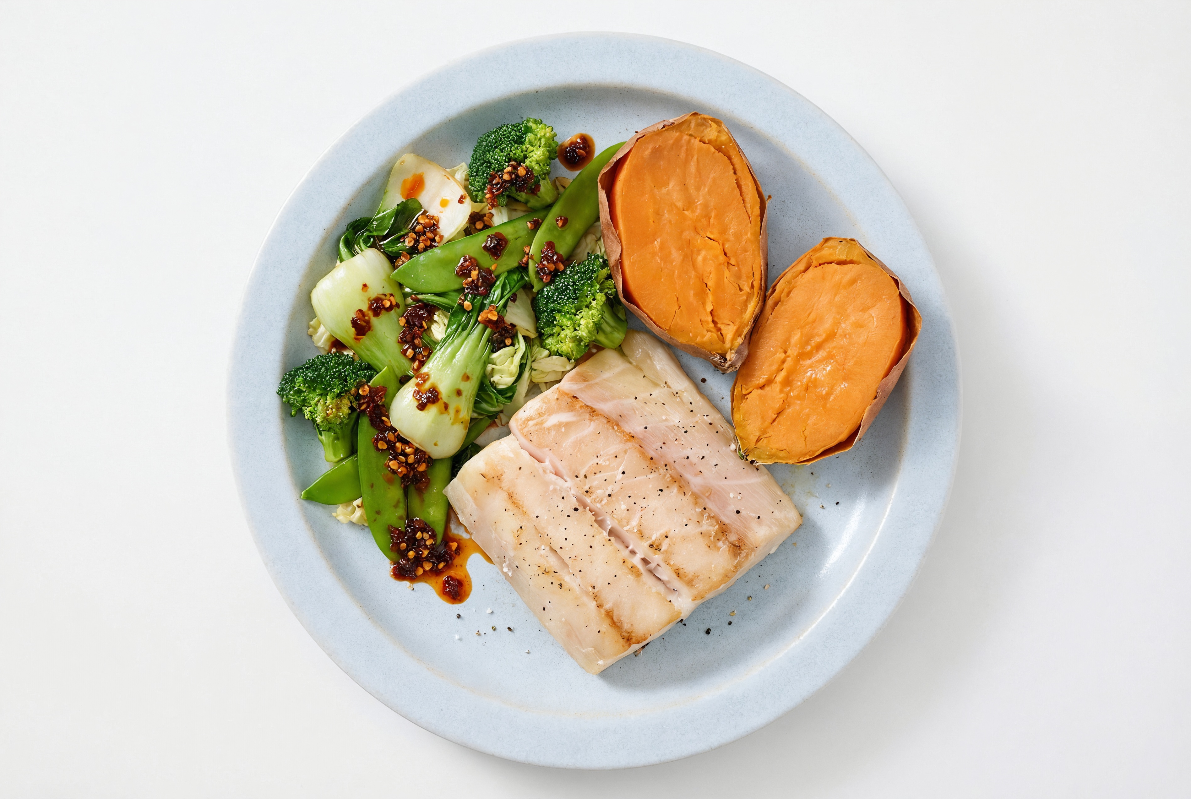 Chili Crisp Bok Choy with Seared Barramundi