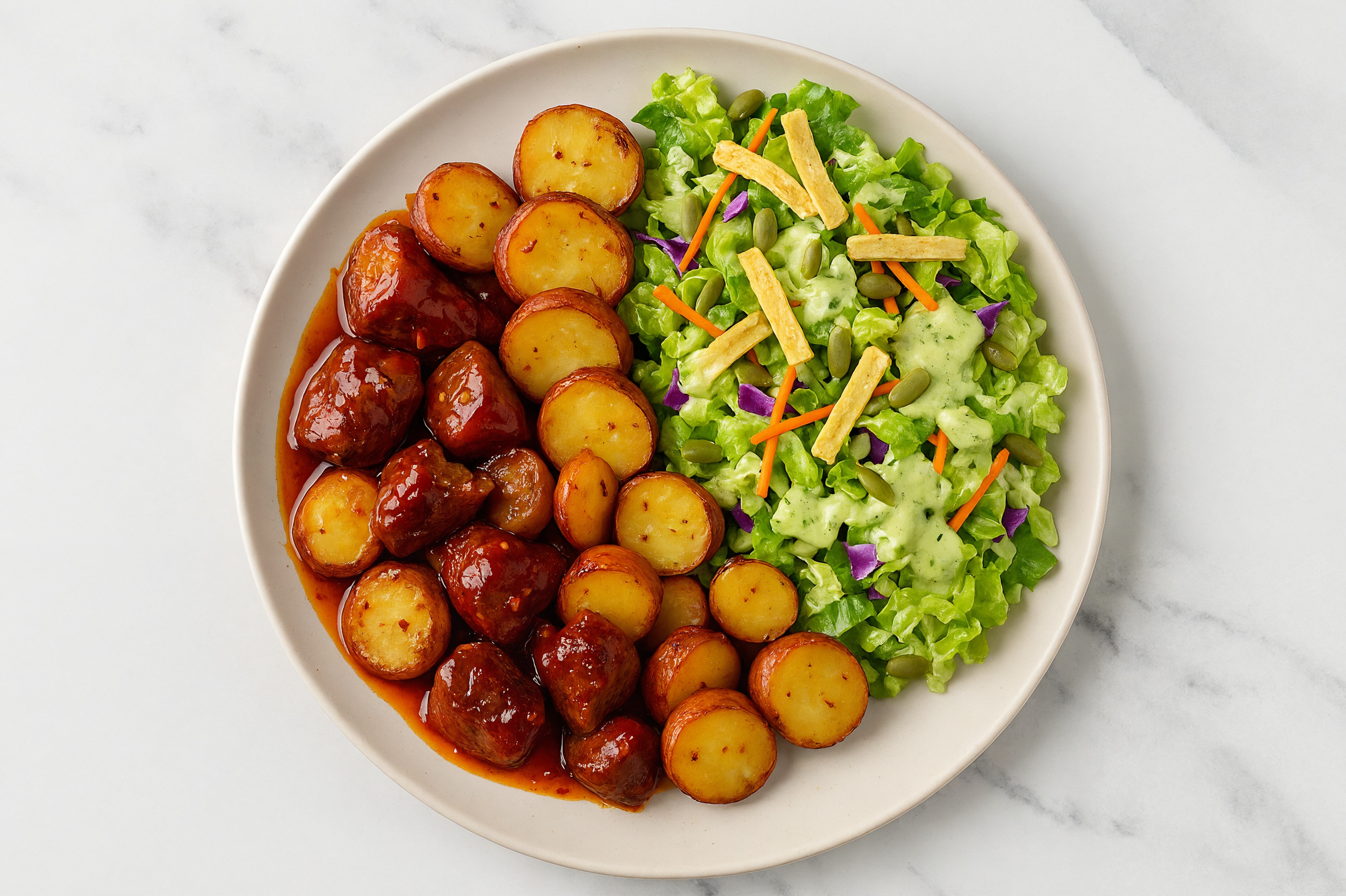 Sweet Chili Roasted Lamb & Creamer Potatoes with Avocado Salad