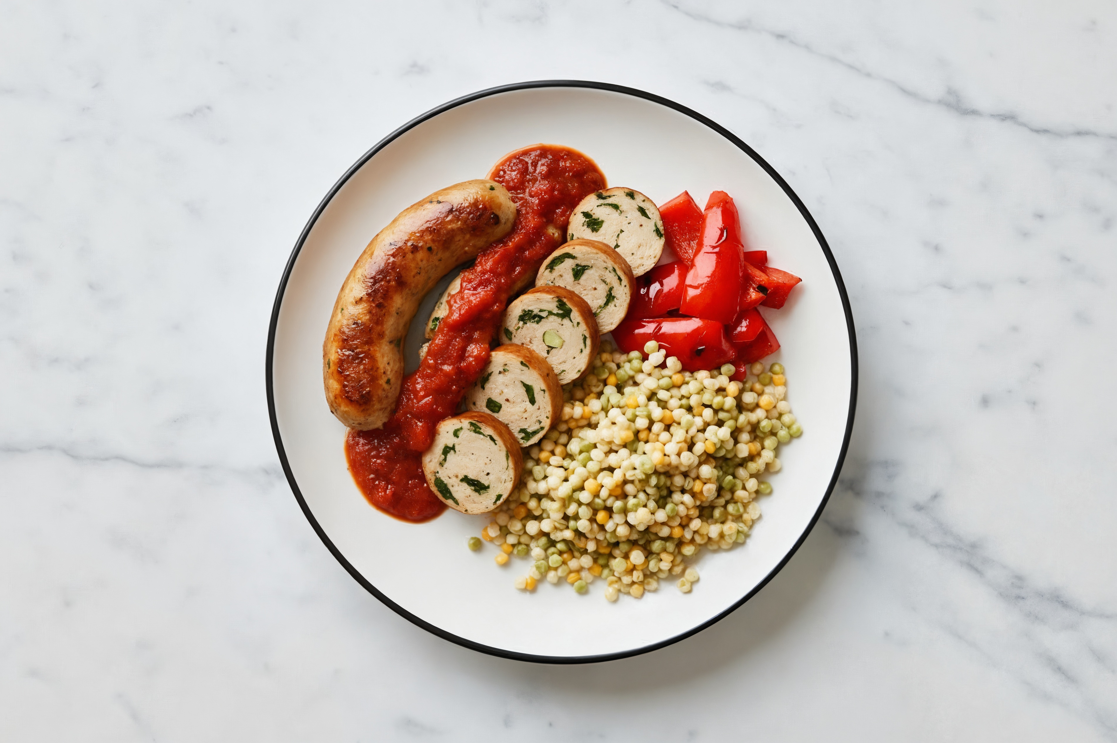 Garlicky Sausage + Organic Peppers with Couscous