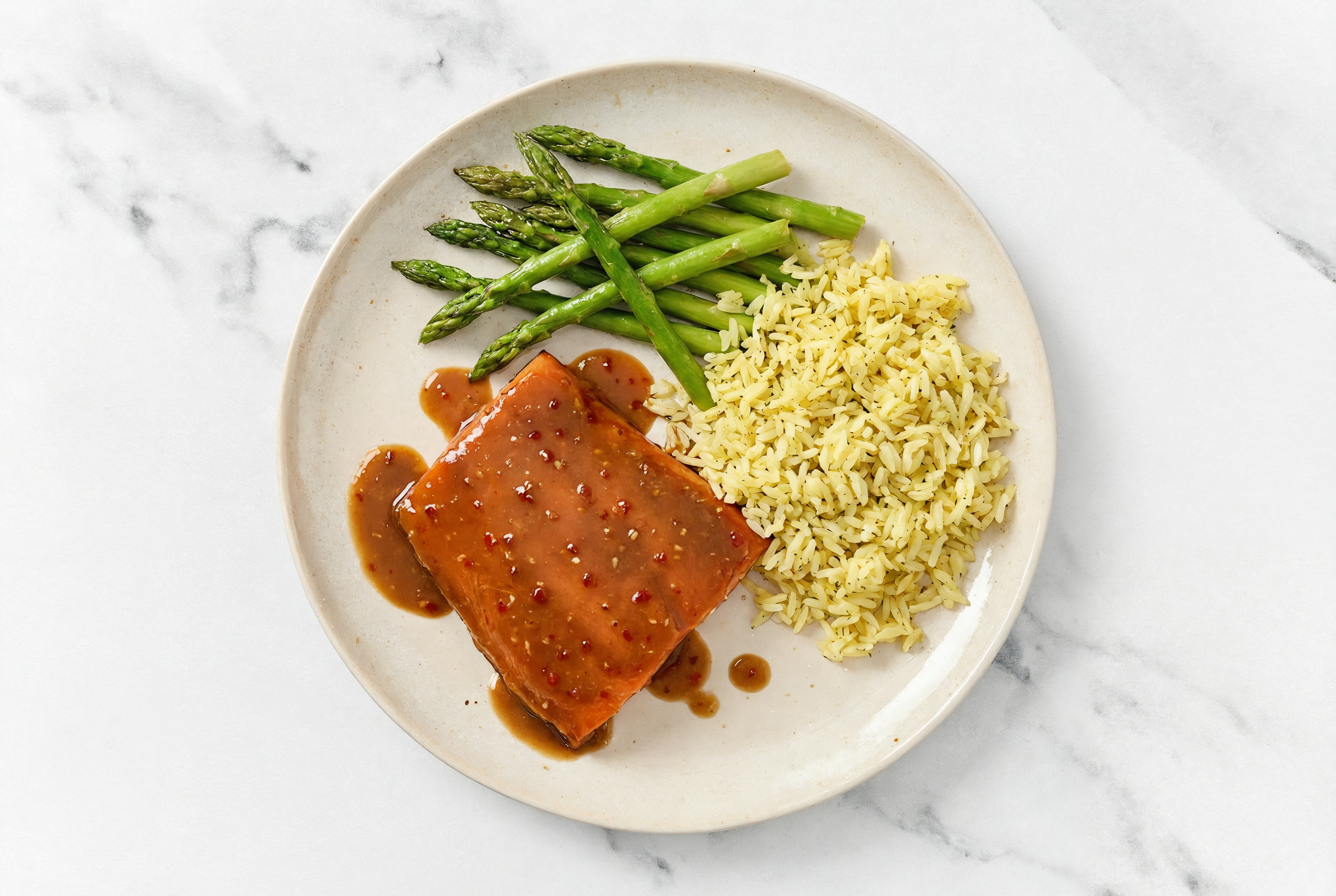Roasted Wild Salmon + Asparagus Over Rice
