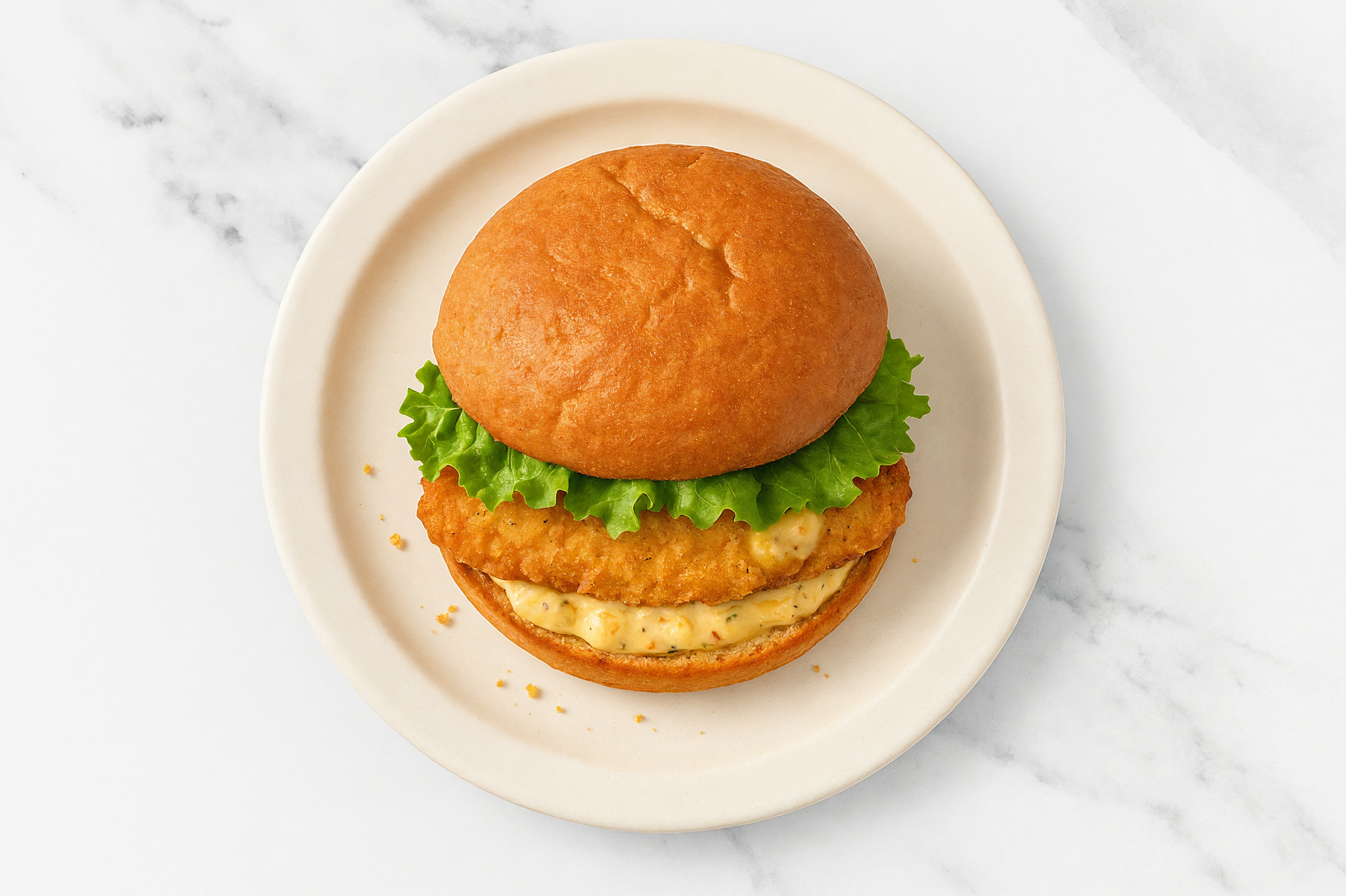 Street Corn "Chicken" Tenders Sandwich with Green Leaf Lettuce on Gluten-Free Buns