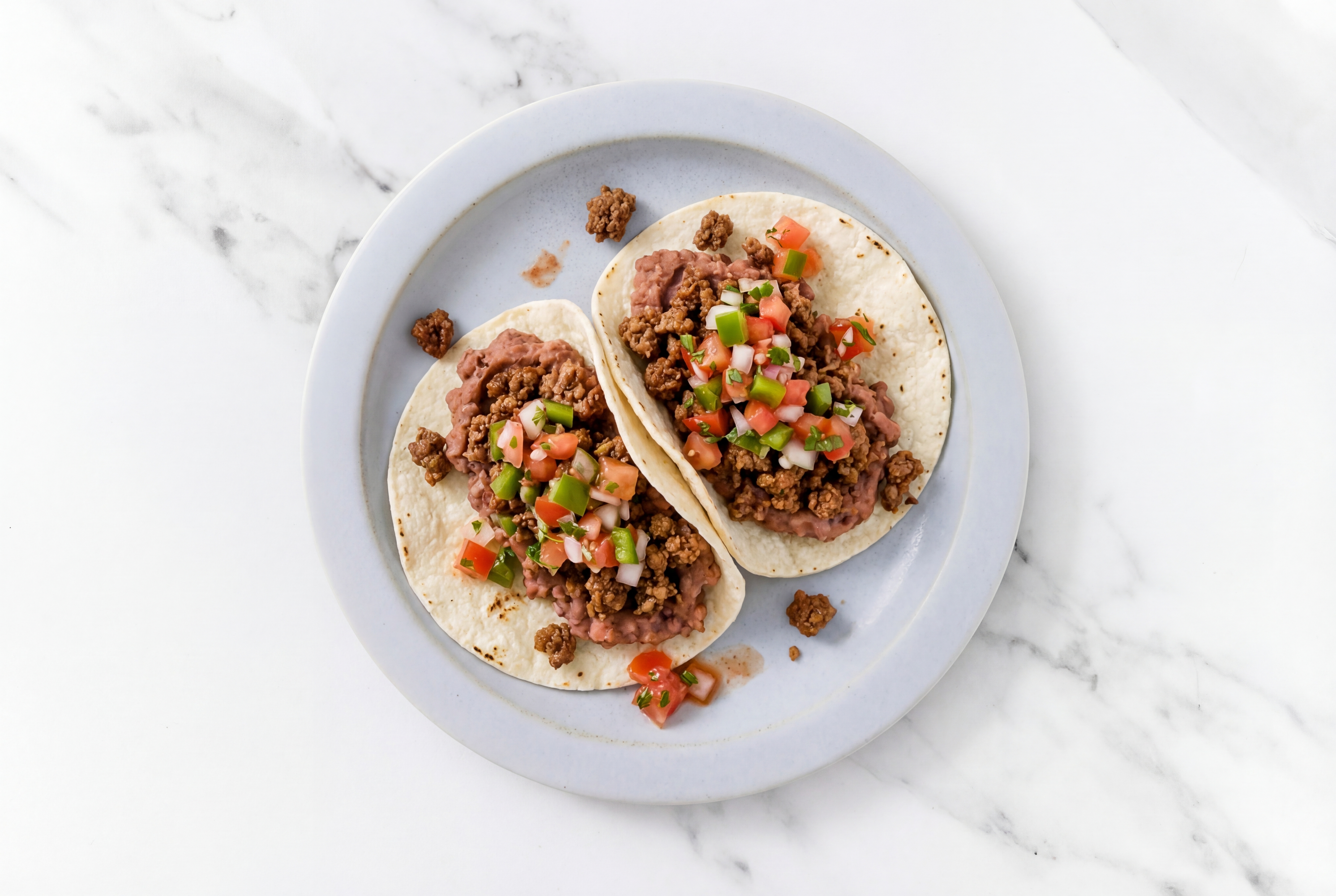 Hearty Mexican-Style Ground Beef Tacos with Fresh Salsa & Refried Red Beans