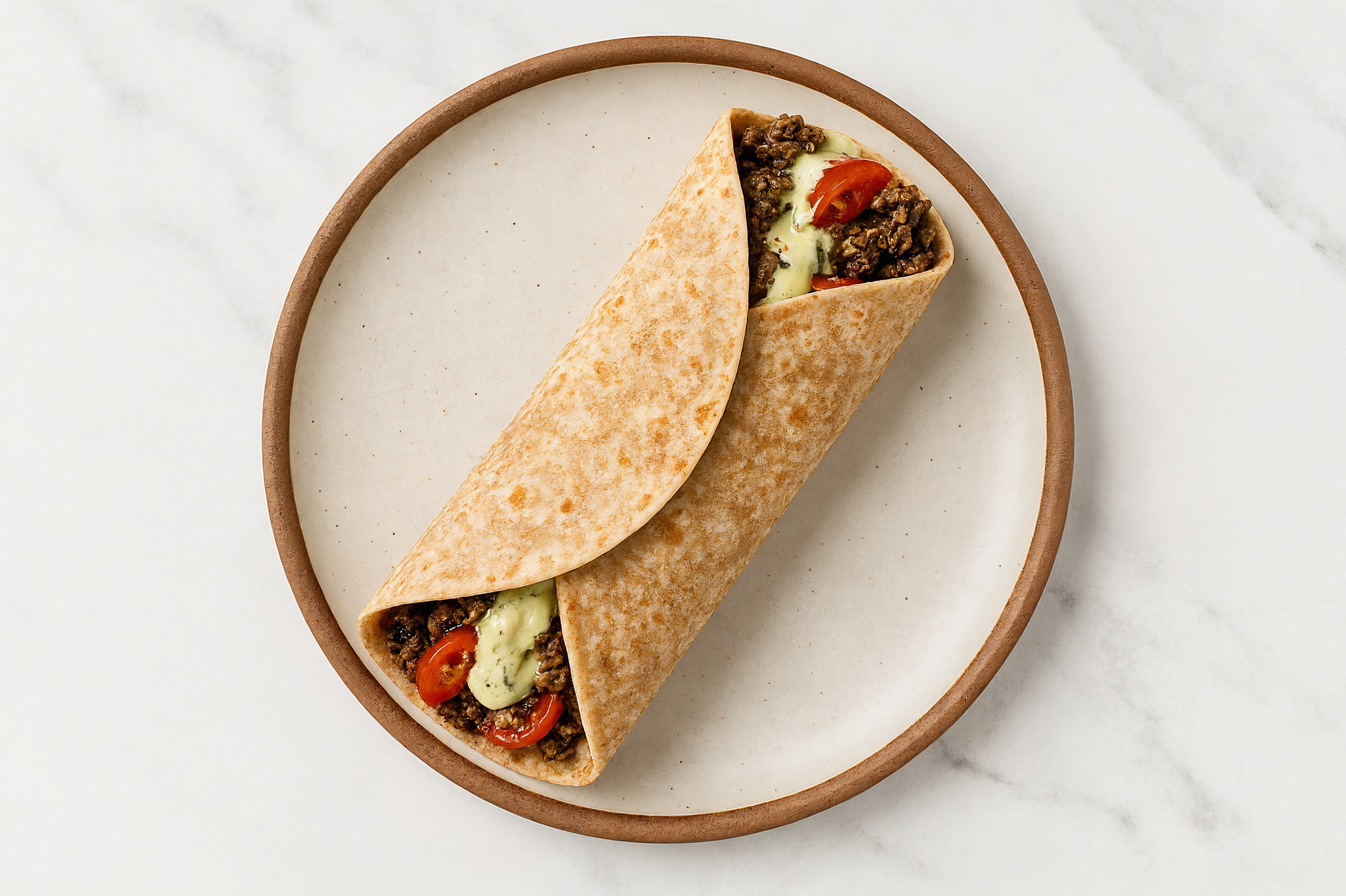 Ground Balsamic Lamb with Dill Sauce + Tomatoes Wrap