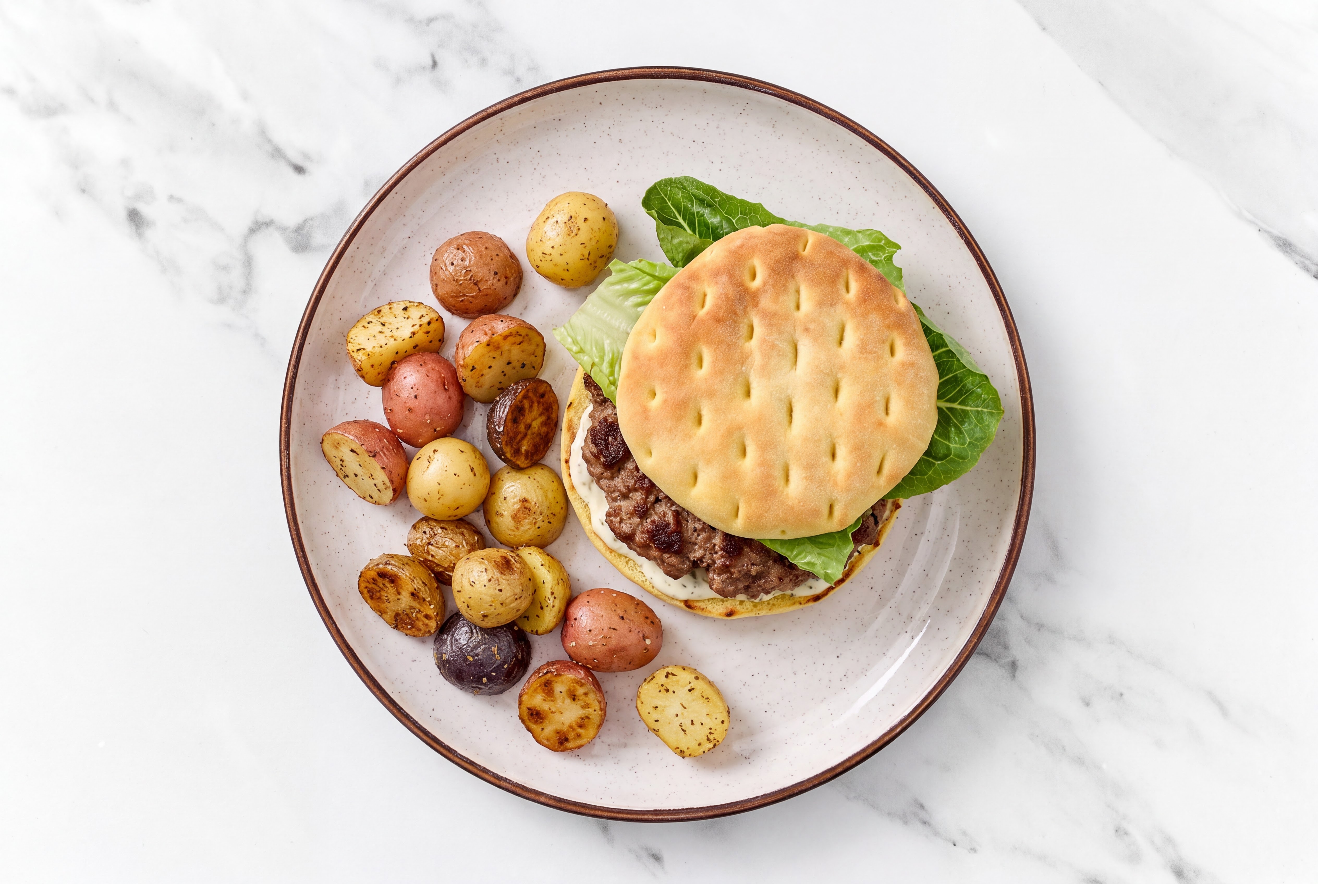 Dill 93/7 Lean Ground Beef Burgers + Roasted Ranch Potatoes