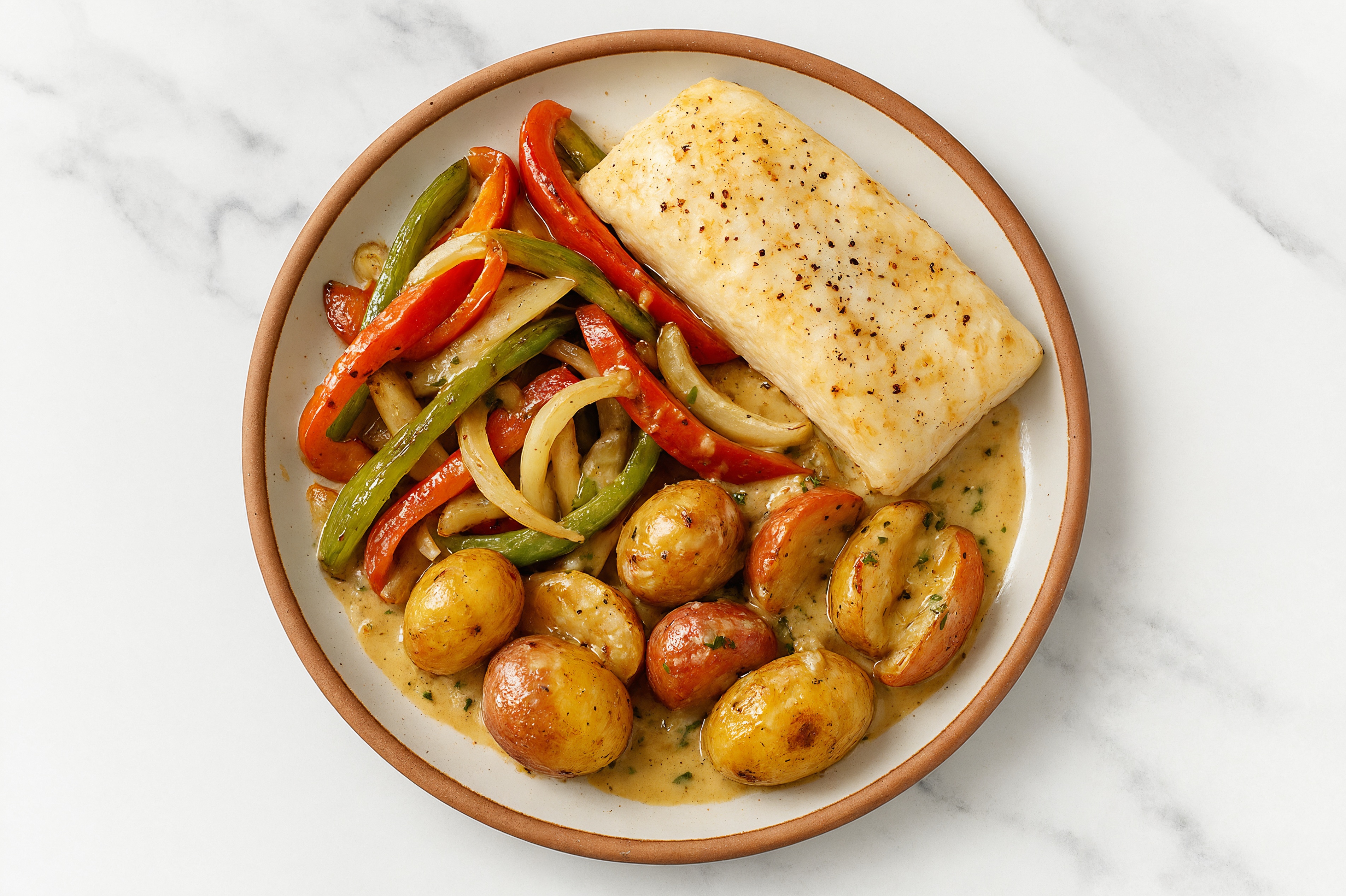 Sheet Pan Tahini-Cod with Potatoes & Peppers