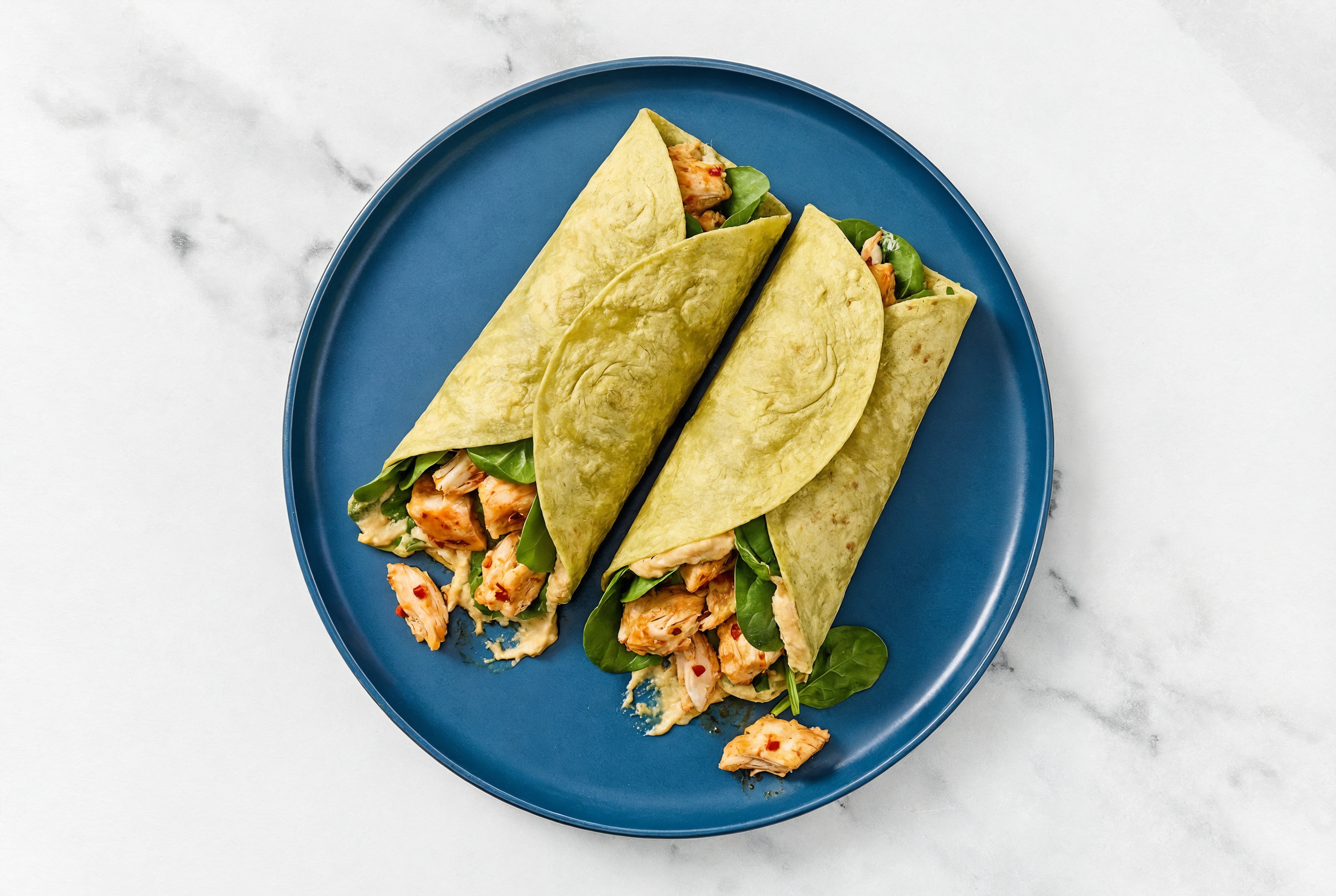 Hearty Lemony French Onion Hummus + Chile Chicken Wrap