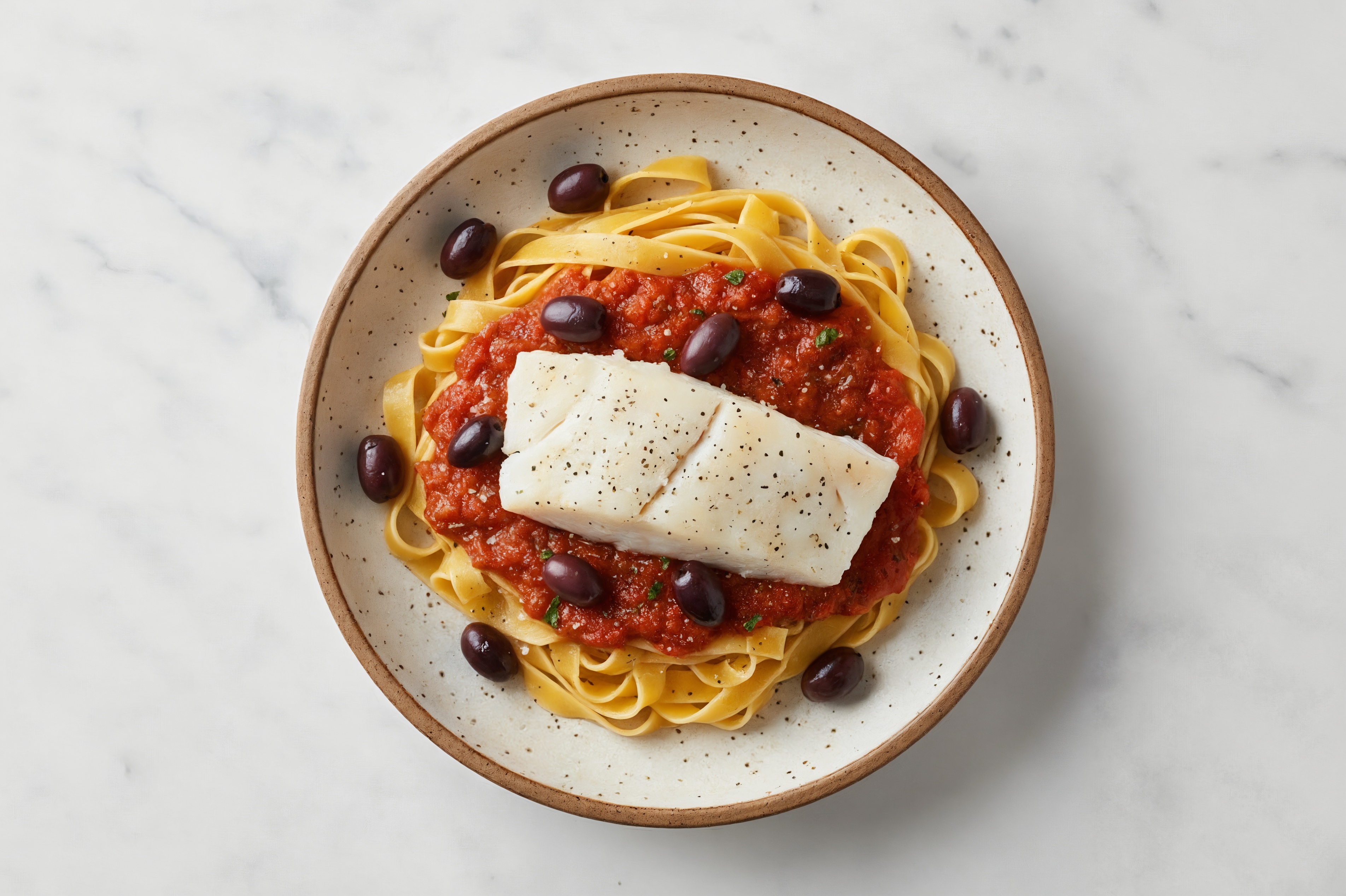 Baked Provencal Cod + Tagliatelle