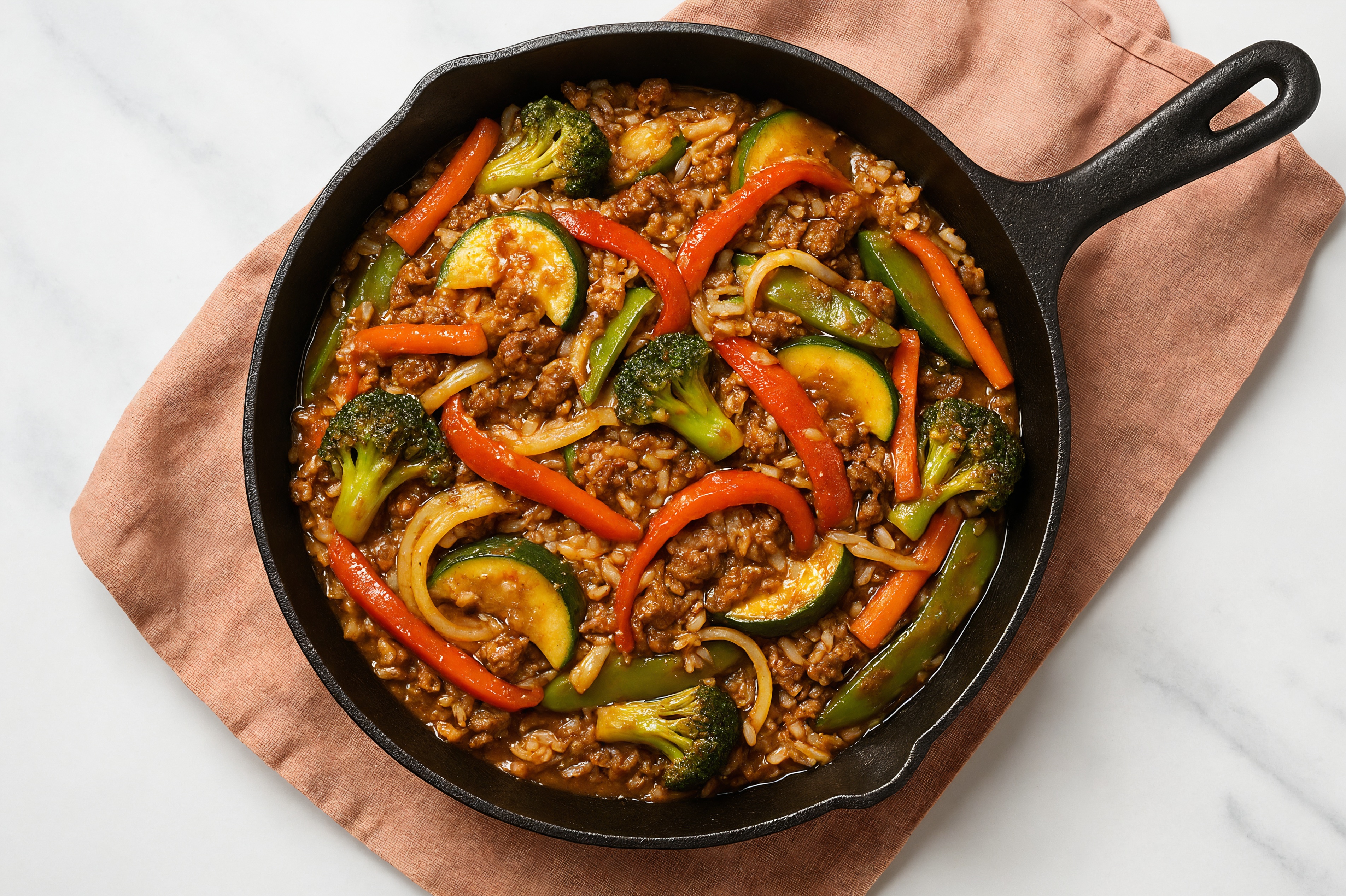 Sesame Ginger Veggie + Ground Bison Stir-Fry with Long Grain White Rice